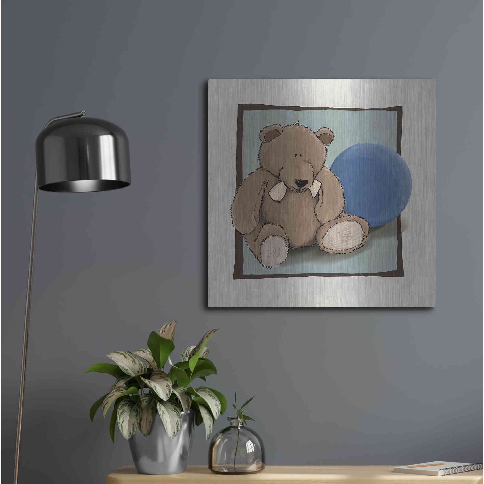 Luxe Metal Art 'Teddy Bear and Ball' by GraphINC, Metal Wall Art,24x24