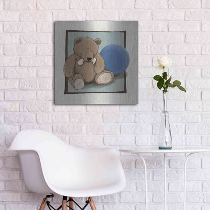 Luxe Metal Art 'Teddy Bear and Ball' by GraphINC, Metal Wall Art,24x24