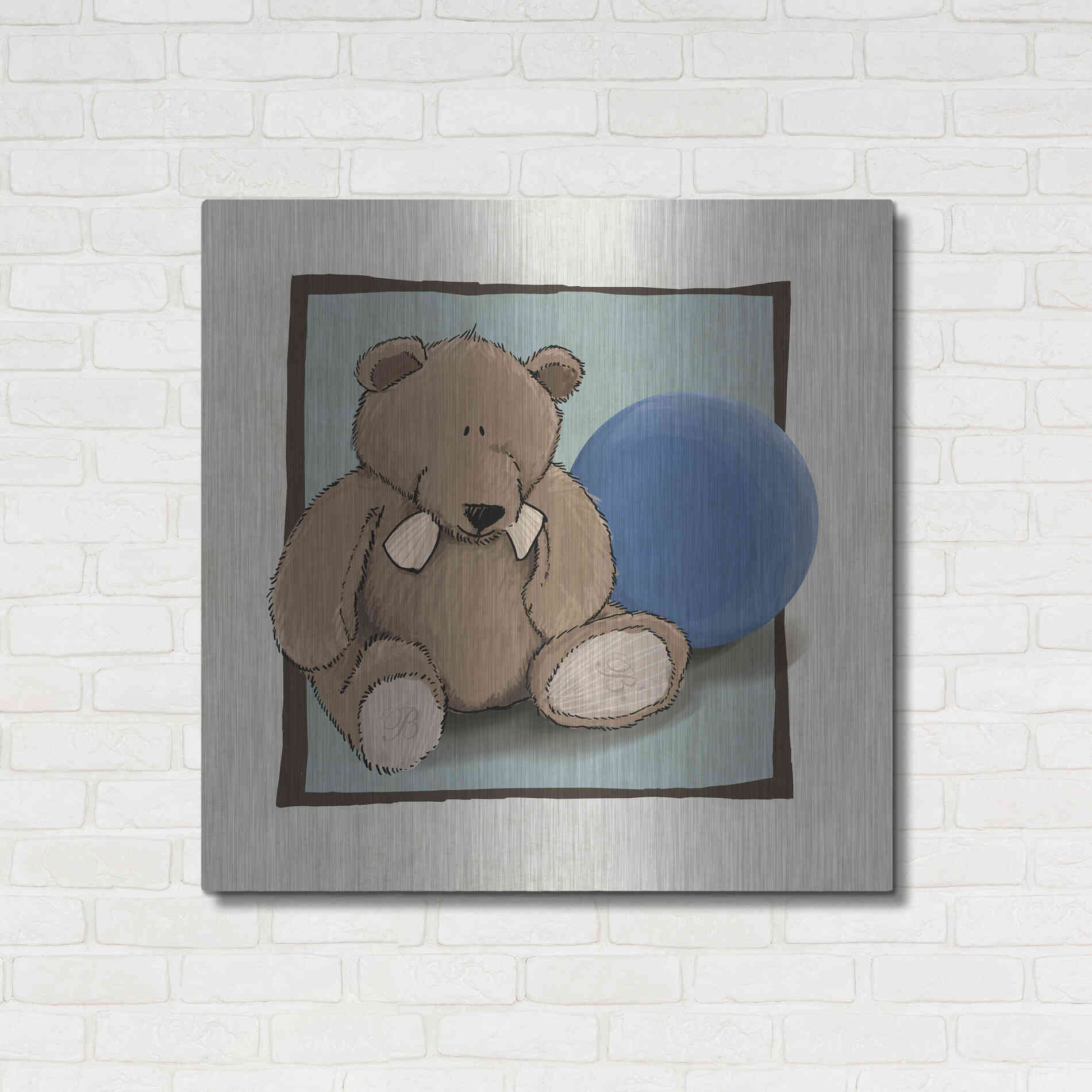 Luxe Metal Art 'Teddy Bear and Ball' by GraphINC, Metal Wall Art,36x36