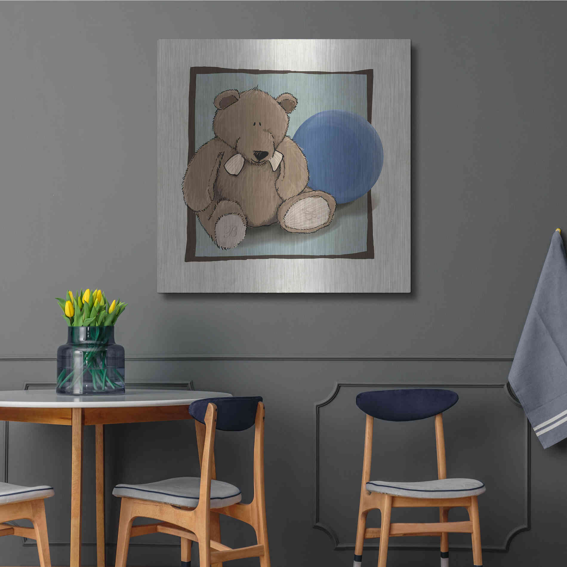 Luxe Metal Art 'Teddy Bear and Ball' by GraphINC, Metal Wall Art,36x36