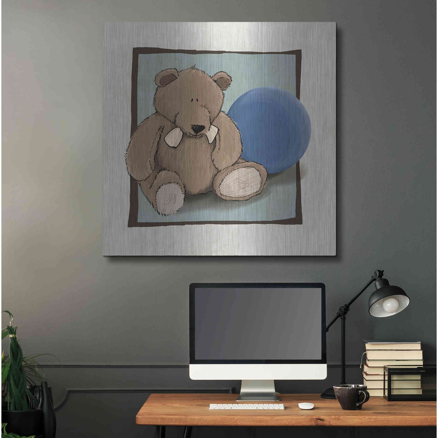 Luxe Metal Art 'Teddy Bear and Ball' by GraphINC, Metal Wall Art,36x36