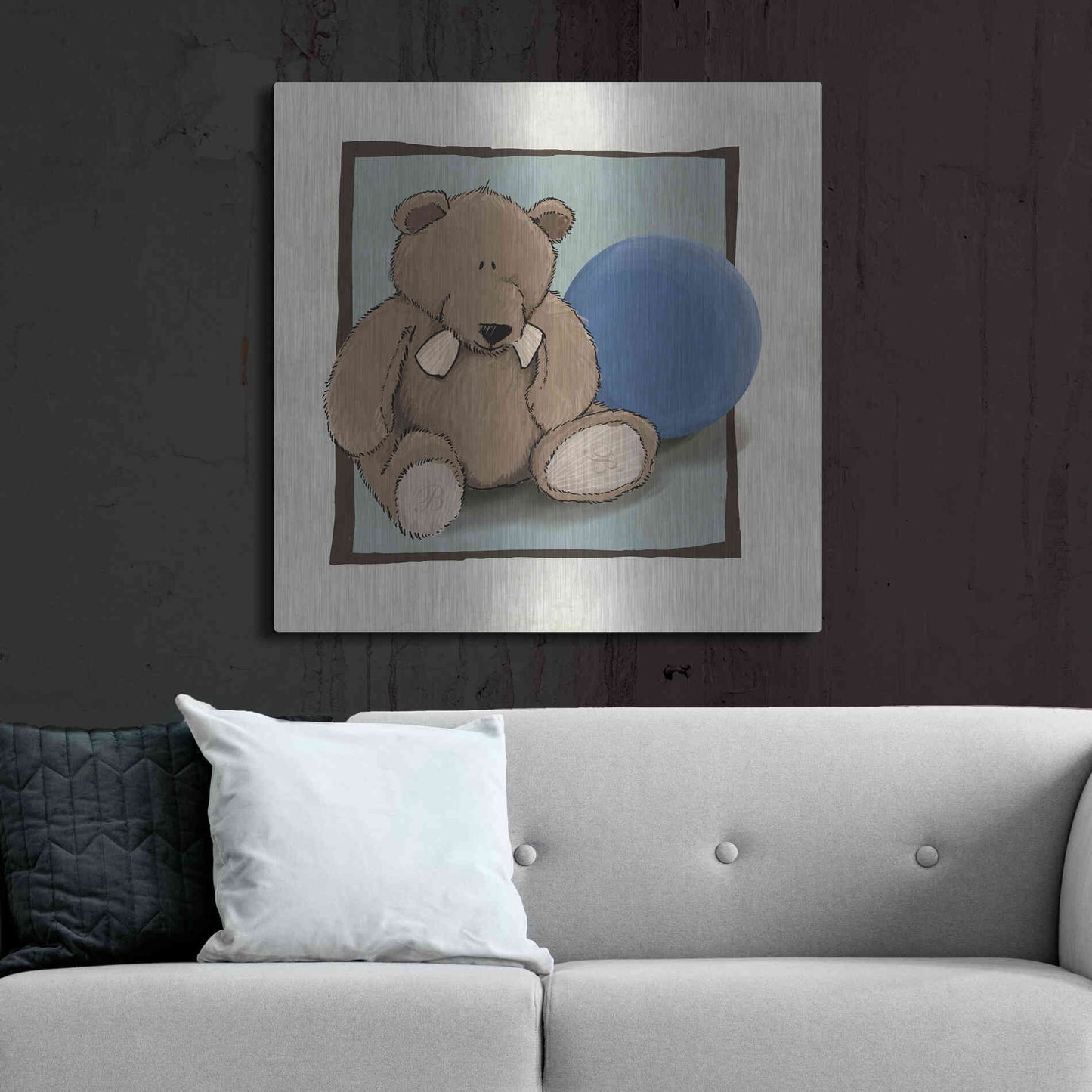 Luxe Metal Art 'Teddy Bear and Ball' by GraphINC, Metal Wall Art,36x36