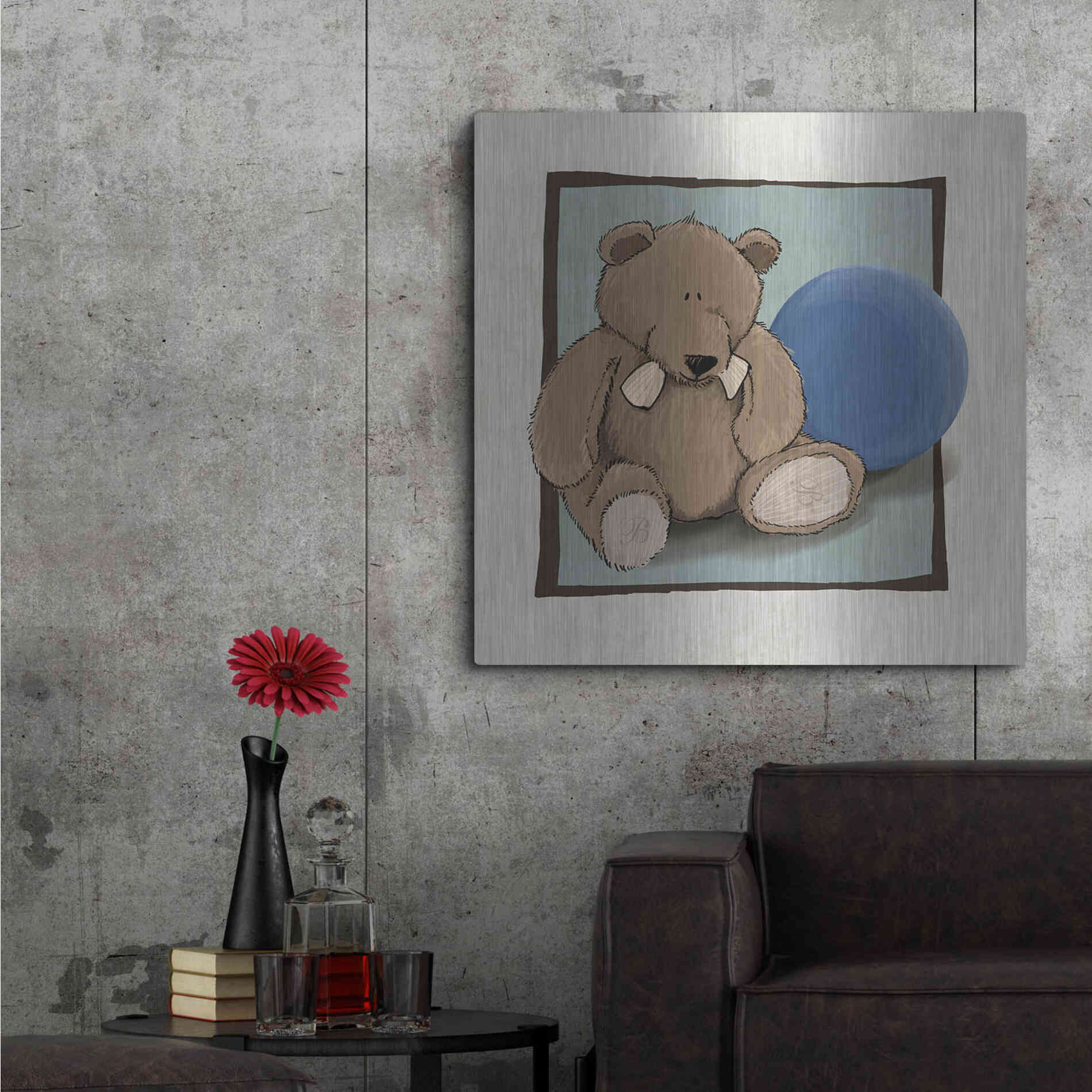 Luxe Metal Art 'Teddy Bear and Ball' by GraphINC, Metal Wall Art,36x36