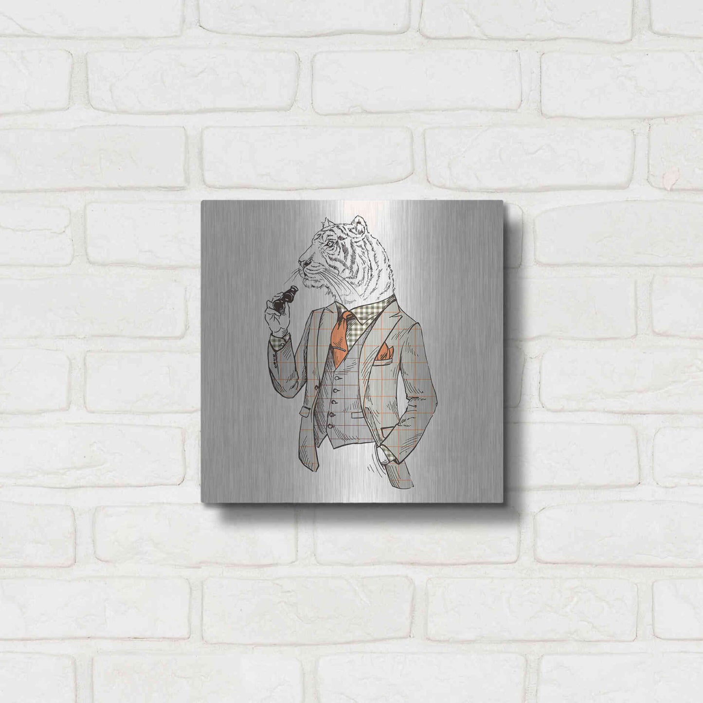 Luxe Metal Art 'Tiger-Man' by GraphINC, Metal Wall Art,12x12