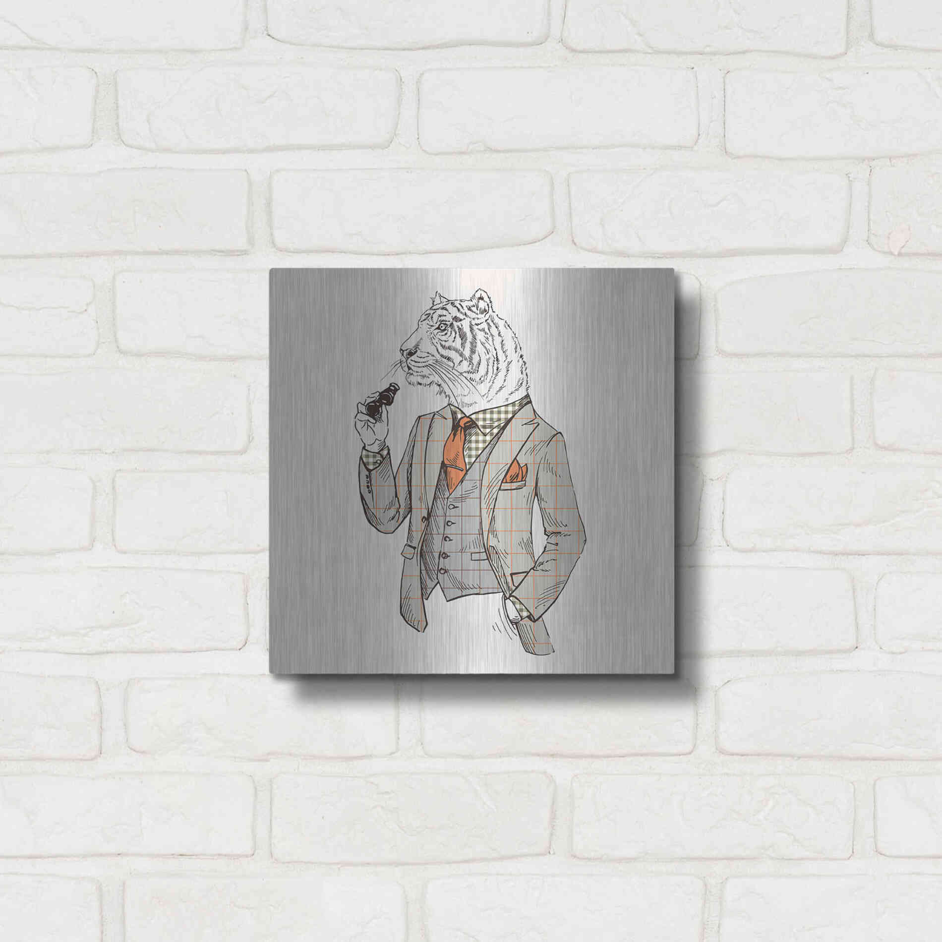 Luxe Metal Art 'Tiger-Man' by GraphINC, Metal Wall Art,12x12
