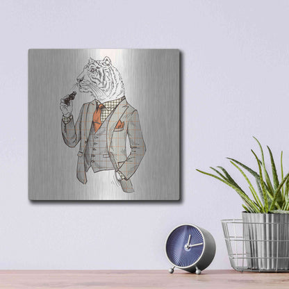 Luxe Metal Art 'Tiger-Man' by GraphINC, Metal Wall Art,12x12