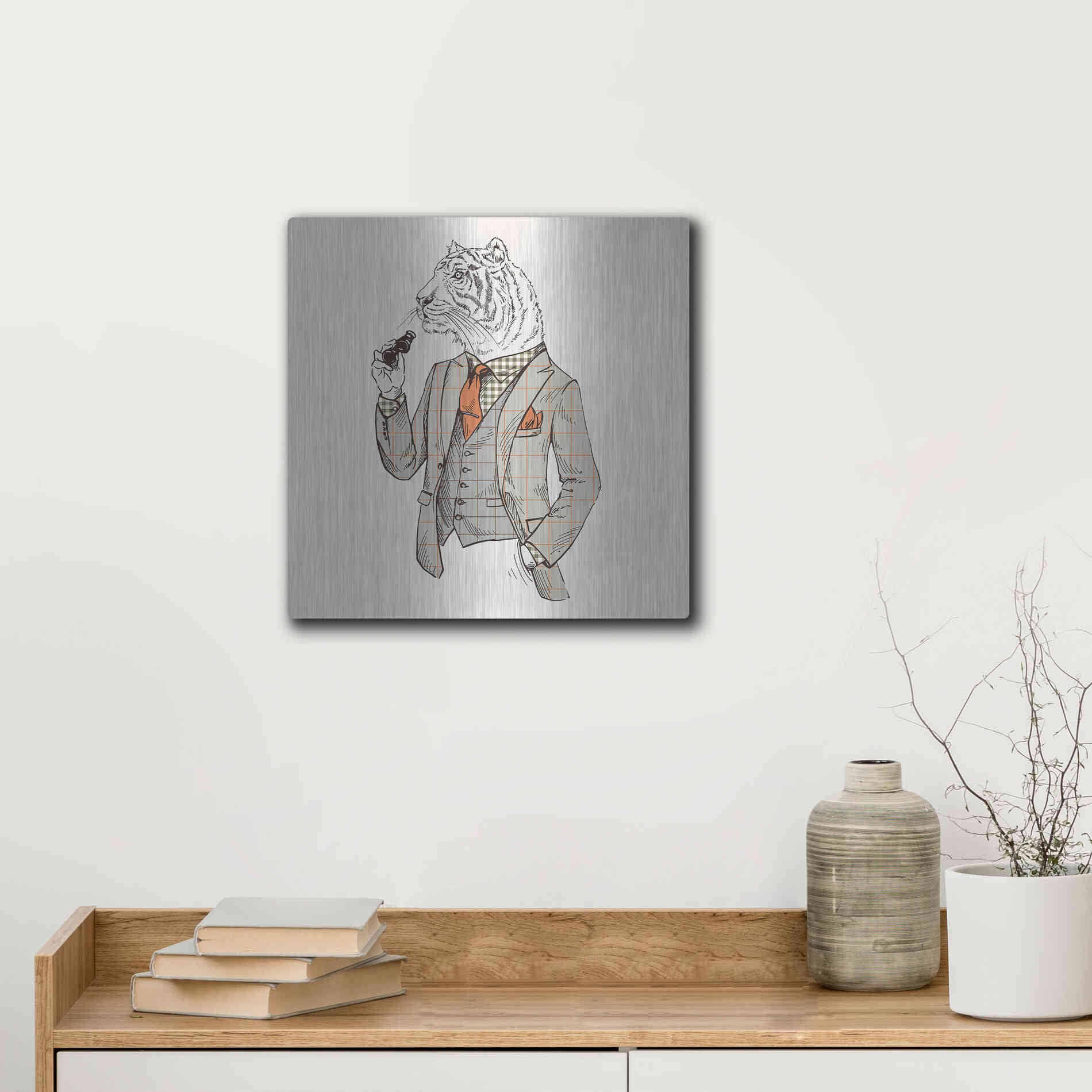 Luxe Metal Art 'Tiger-Man' by GraphINC, Metal Wall Art,12x12
