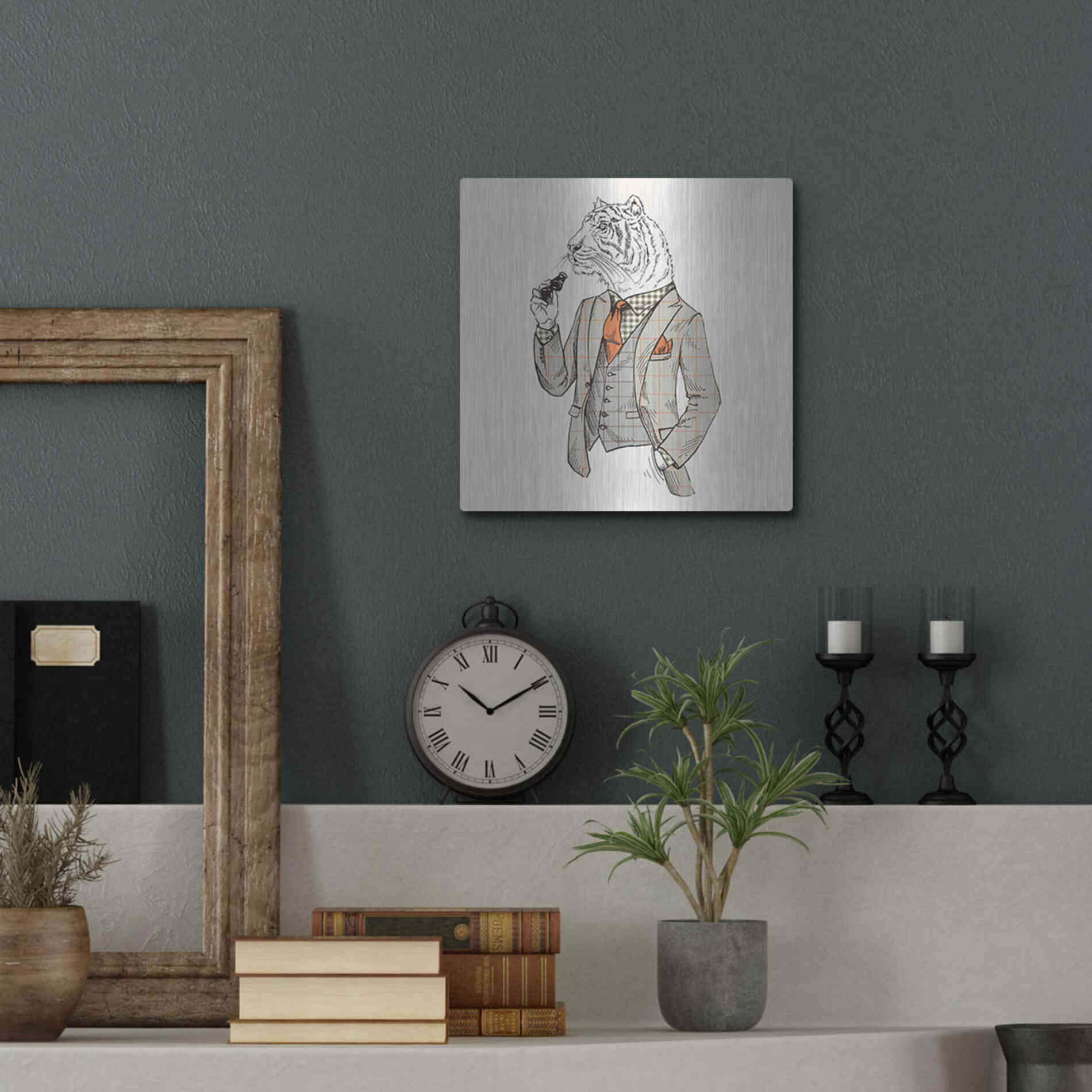 Luxe Metal Art 'Tiger-Man' by GraphINC, Metal Wall Art,12x12