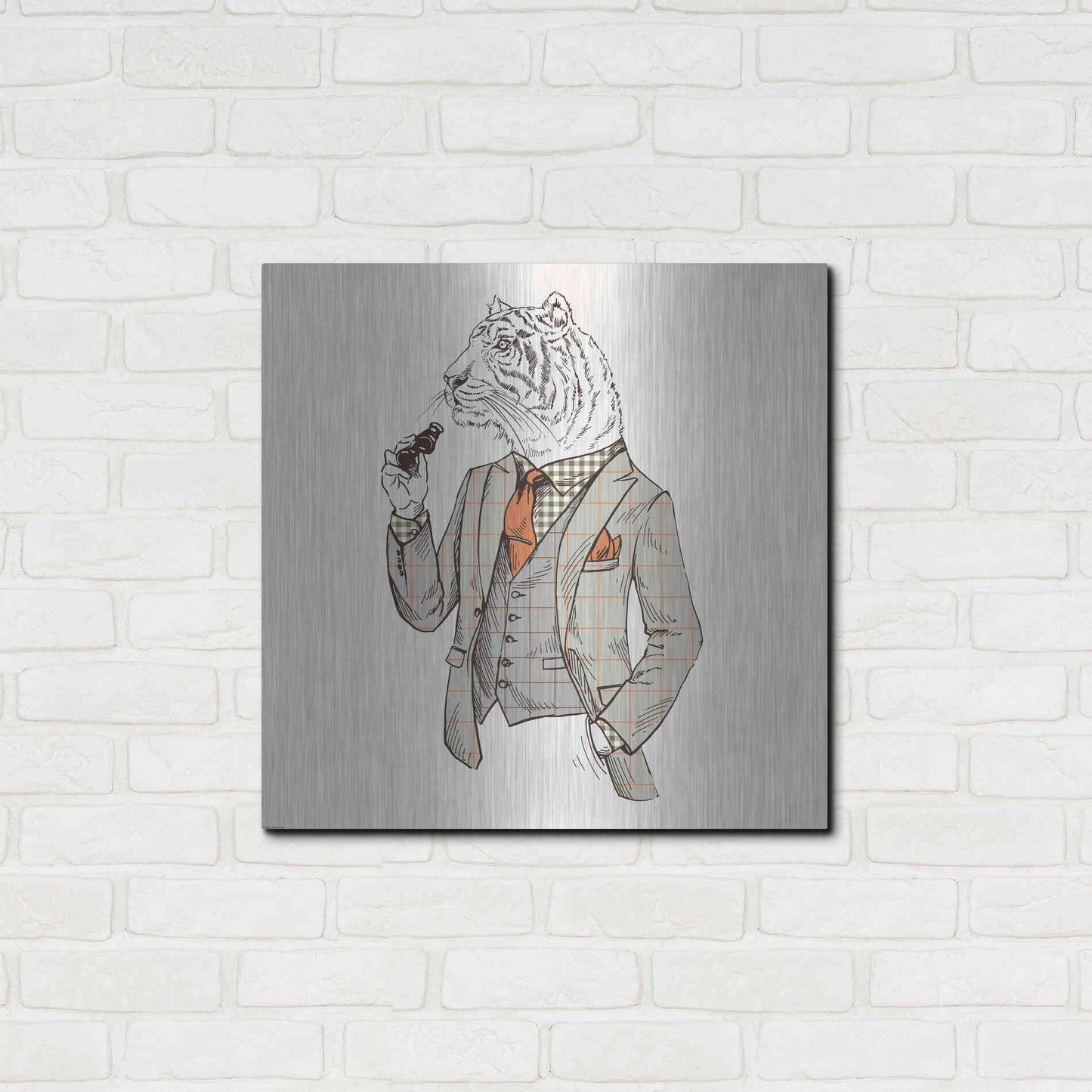 Luxe Metal Art 'Tiger-Man' by GraphINC, Metal Wall Art,24x24