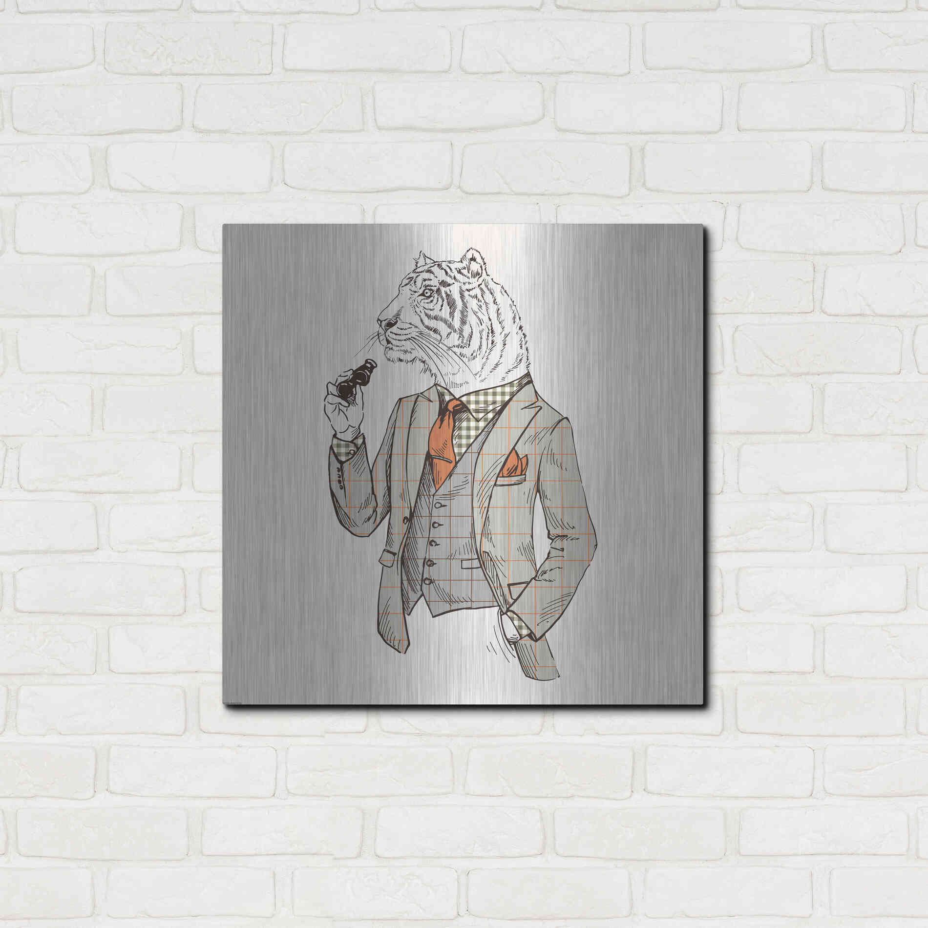 Luxe Metal Art 'Tiger-Man' by GraphINC, Metal Wall Art,24x24
