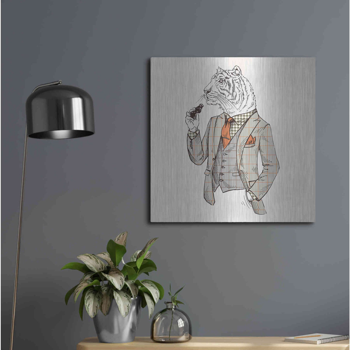 Luxe Metal Art 'Tiger-Man' by GraphINC, Metal Wall Art,24x24