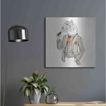 Luxe Metal Art 'Tiger-Man' by GraphINC, Metal Wall Art,24x24