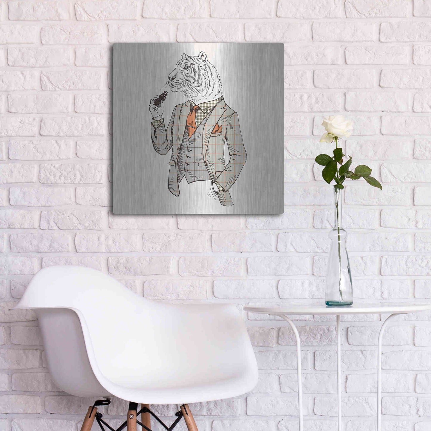 Luxe Metal Art 'Tiger-Man' by GraphINC, Metal Wall Art,24x24