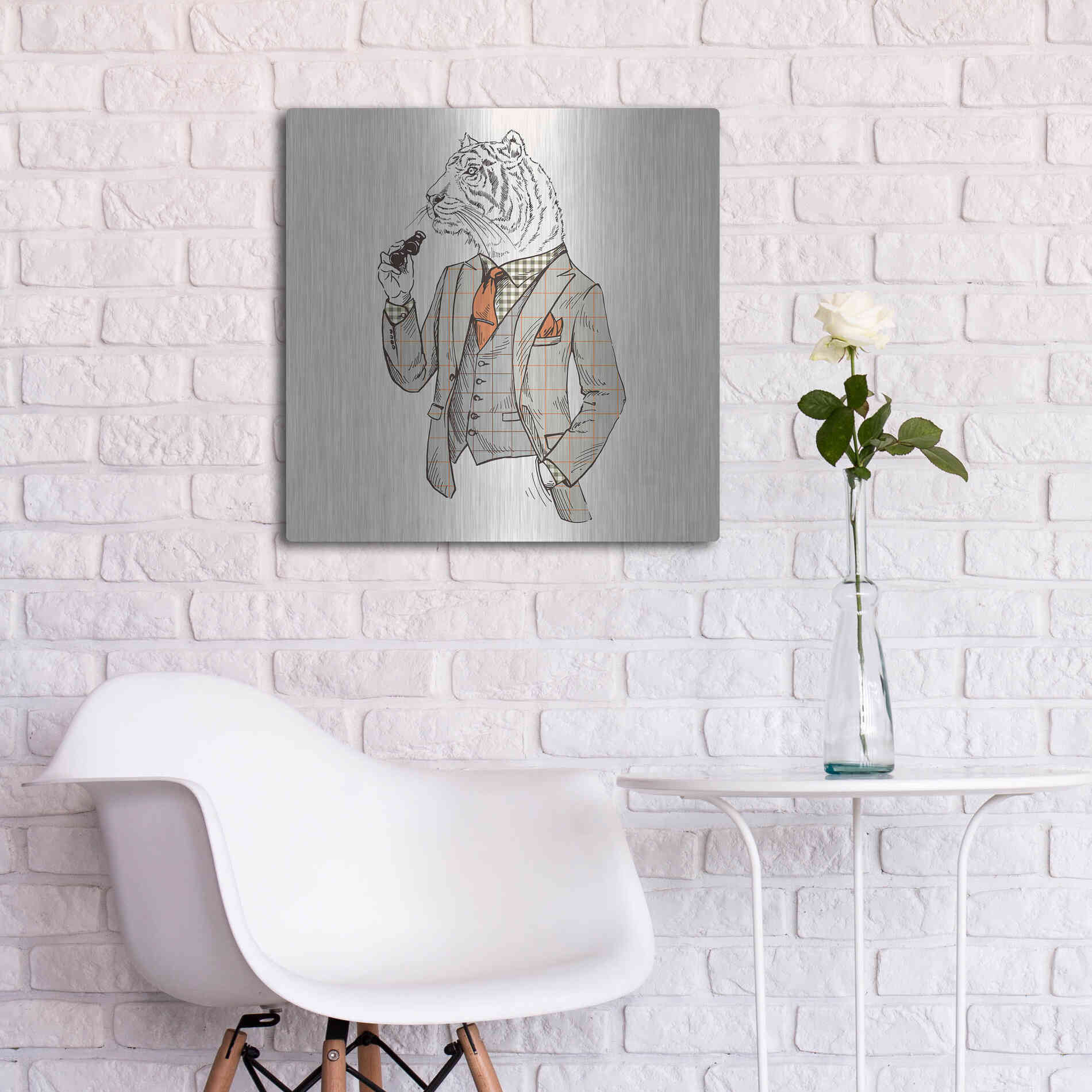 Luxe Metal Art 'Tiger-Man' by GraphINC, Metal Wall Art,24x24