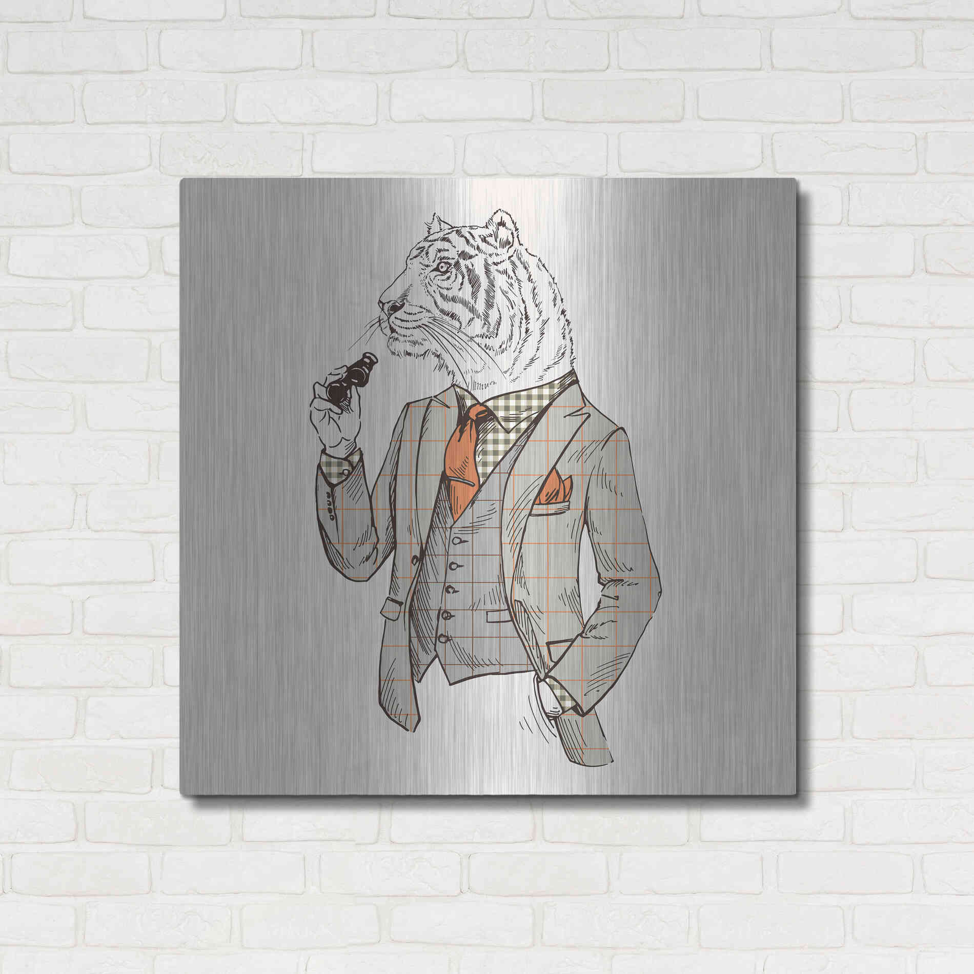Luxe Metal Art 'Tiger-Man' by GraphINC, Metal Wall Art,36x36