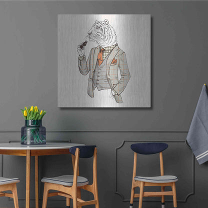 Luxe Metal Art 'Tiger-Man' by GraphINC, Metal Wall Art,36x36