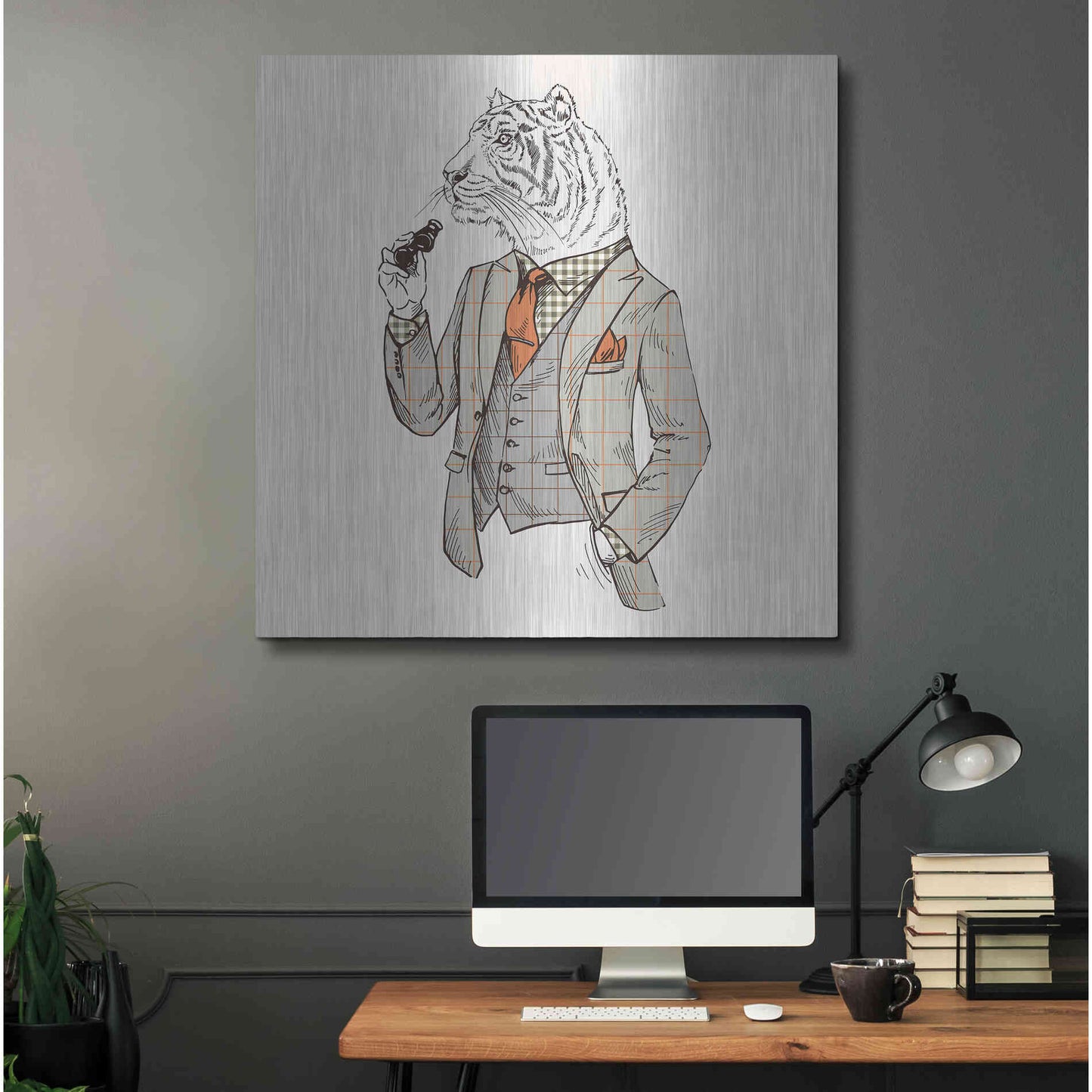 Luxe Metal Art 'Tiger-Man' by GraphINC, Metal Wall Art,36x36