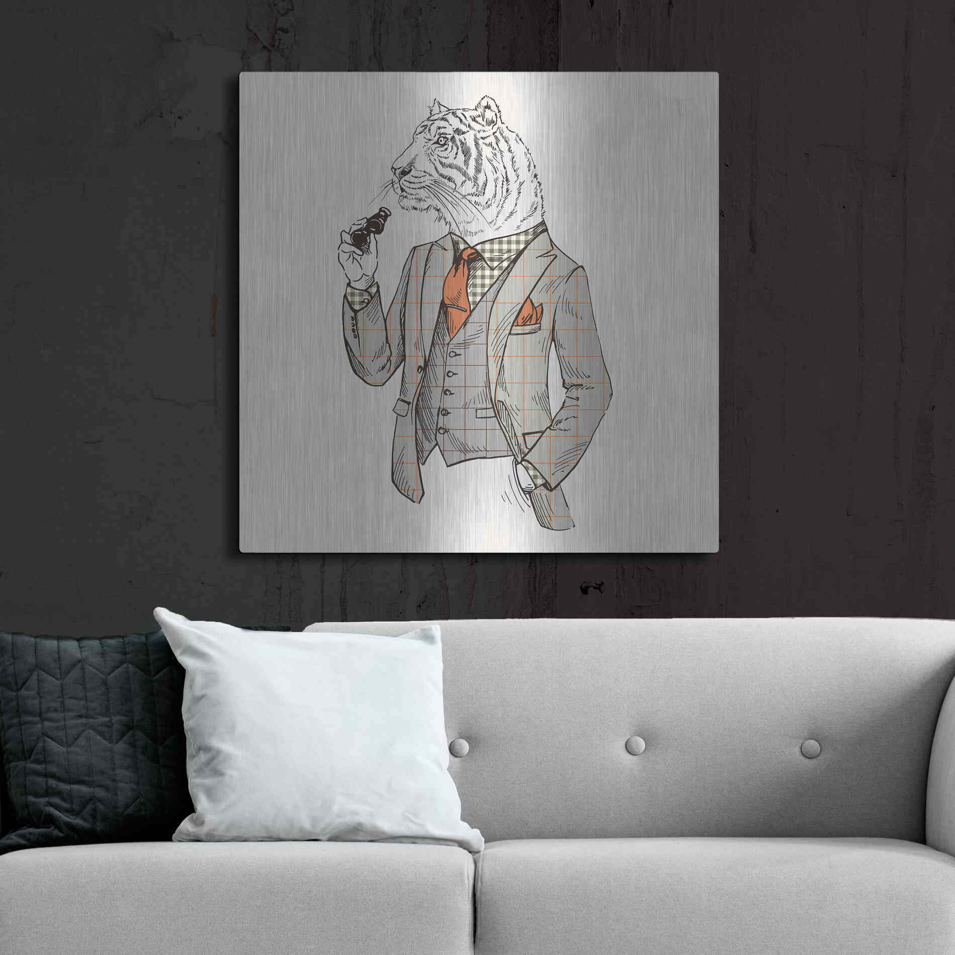 Luxe Metal Art 'Tiger-Man' by GraphINC, Metal Wall Art,36x36