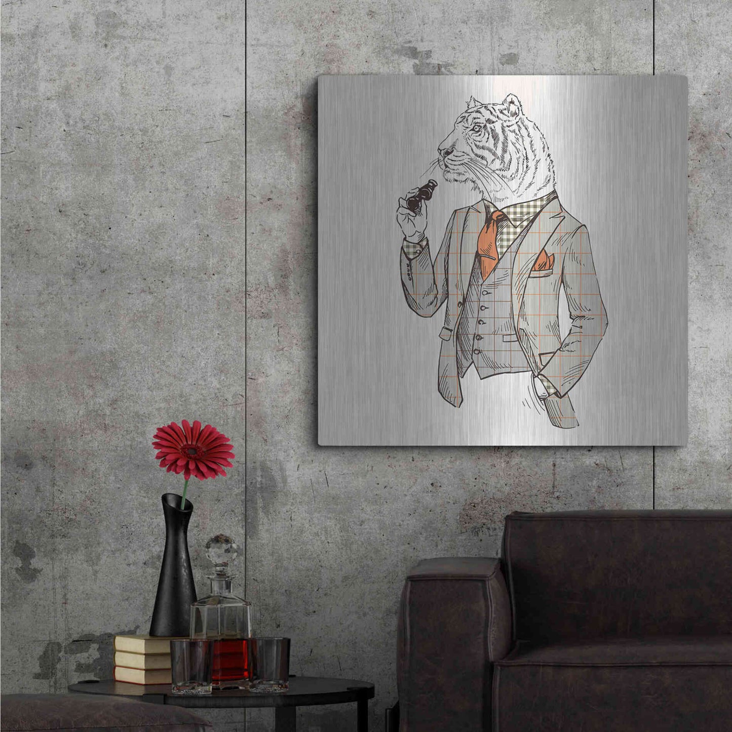 Luxe Metal Art 'Tiger-Man' by GraphINC, Metal Wall Art,36x36