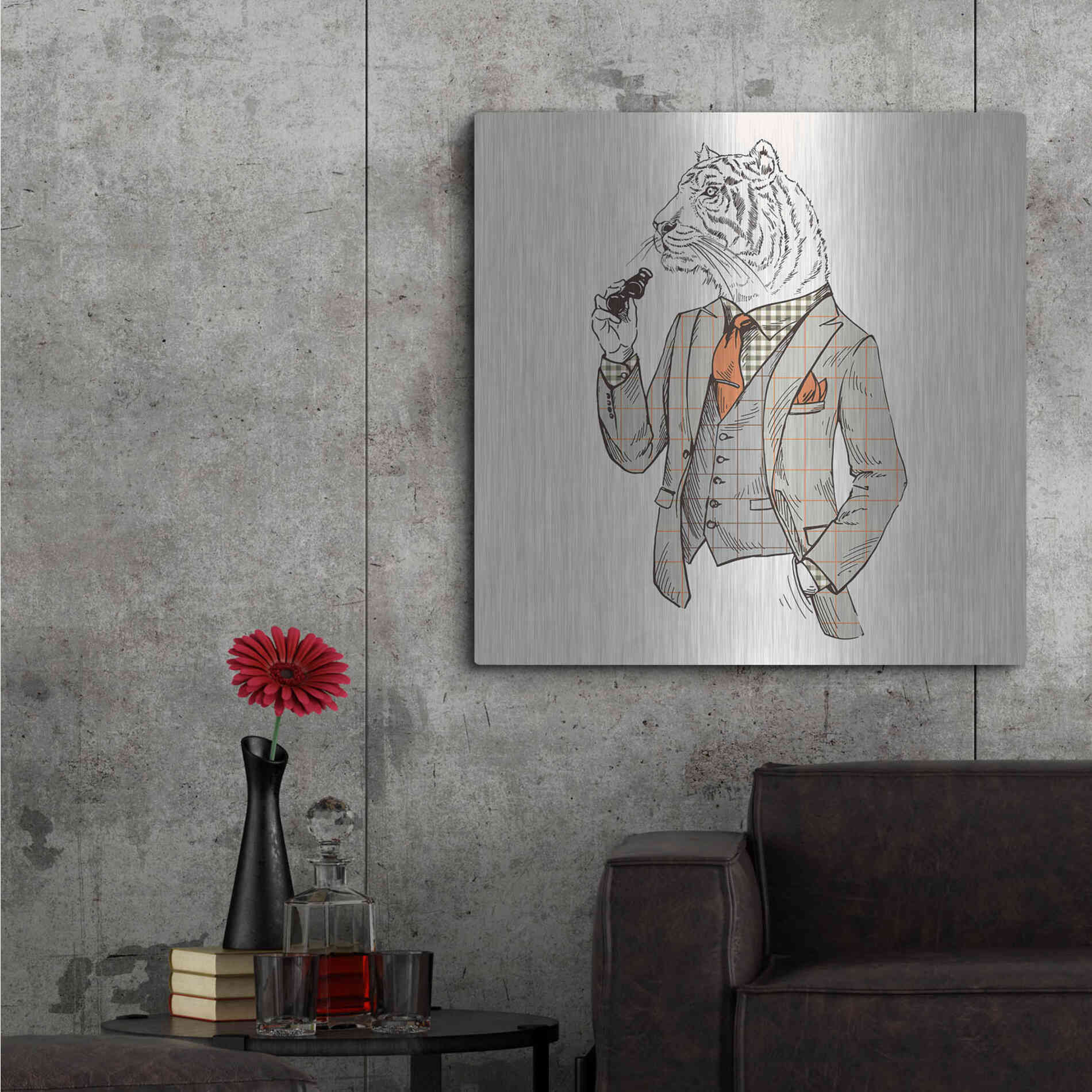 Luxe Metal Art 'Tiger-Man' by GraphINC, Metal Wall Art,36x36
