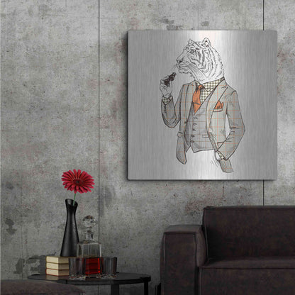 Luxe Metal Art 'Tiger-Man' by GraphINC, Metal Wall Art,36x36