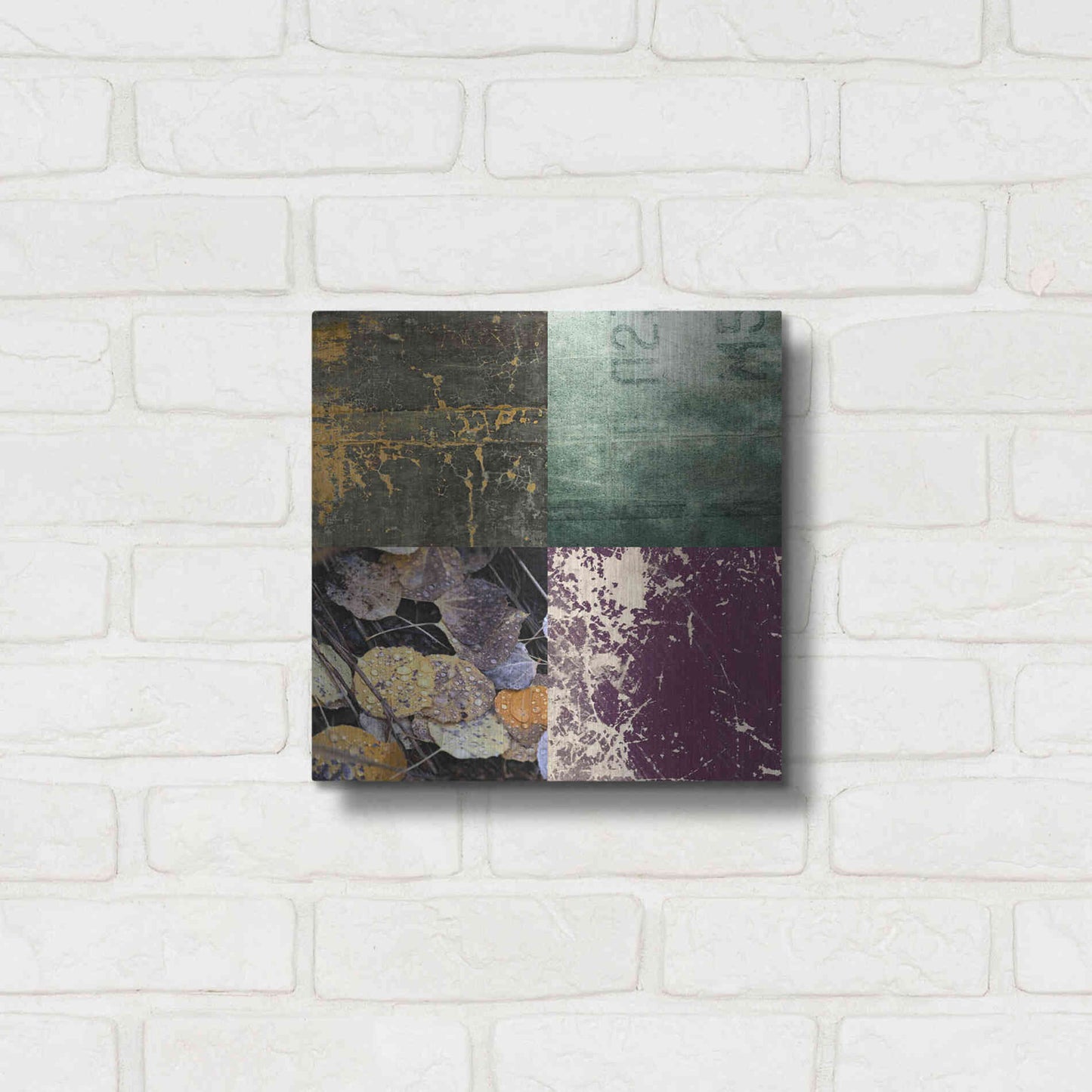 Luxe Metal Art 'Tiles Decor Green Notes' by GraphINC, Metal Wall Art,12x12