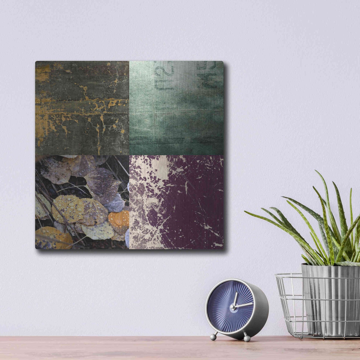 Luxe Metal Art 'Tiles Decor Green Notes' by GraphINC, Metal Wall Art,12x12
