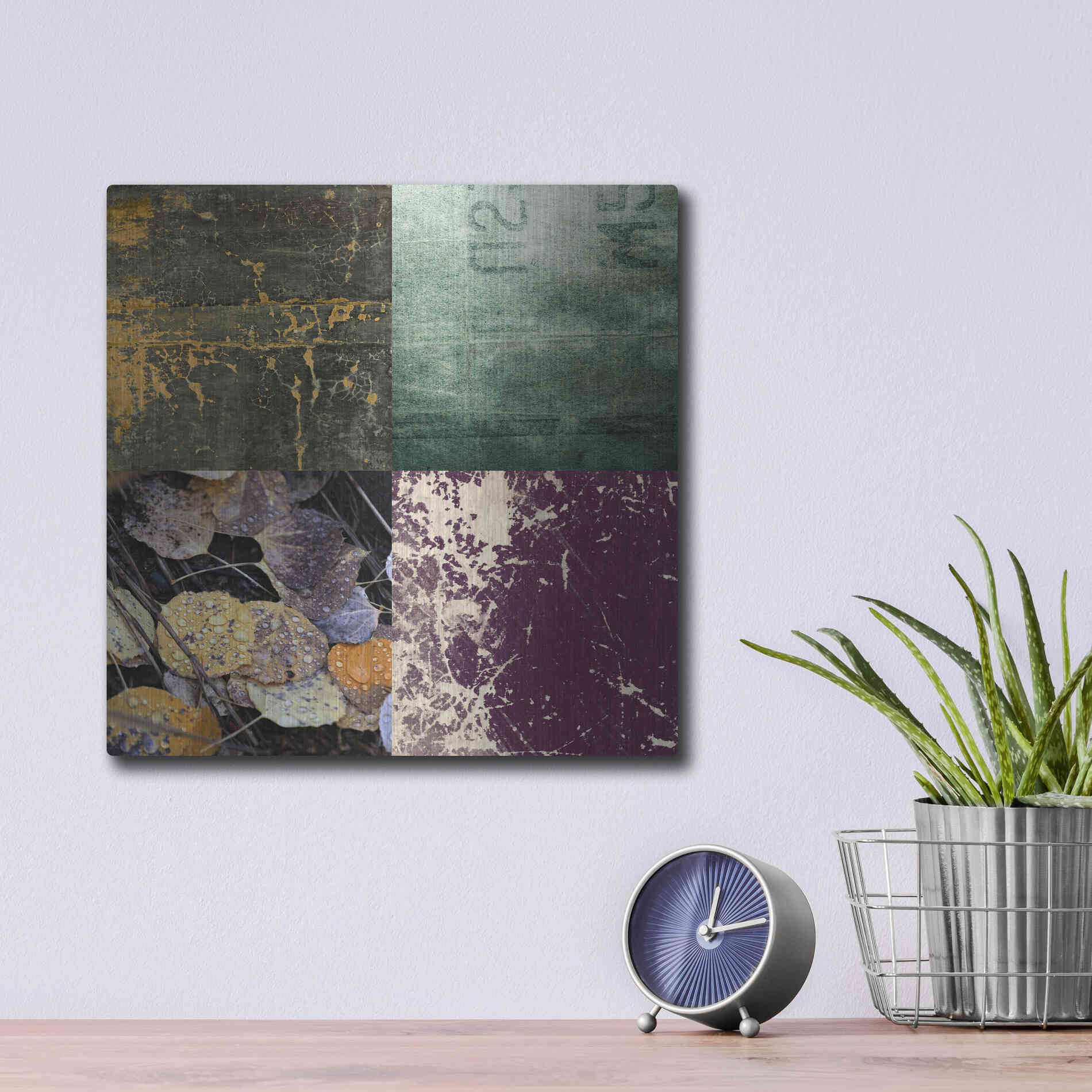 Luxe Metal Art 'Tiles Decor Green Notes' by GraphINC, Metal Wall Art,12x12