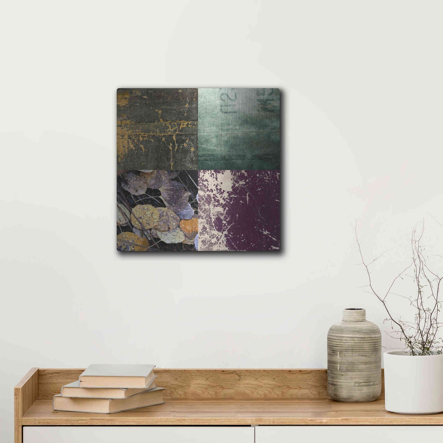 Luxe Metal Art 'Tiles Decor Green Notes' by GraphINC, Metal Wall Art,12x12