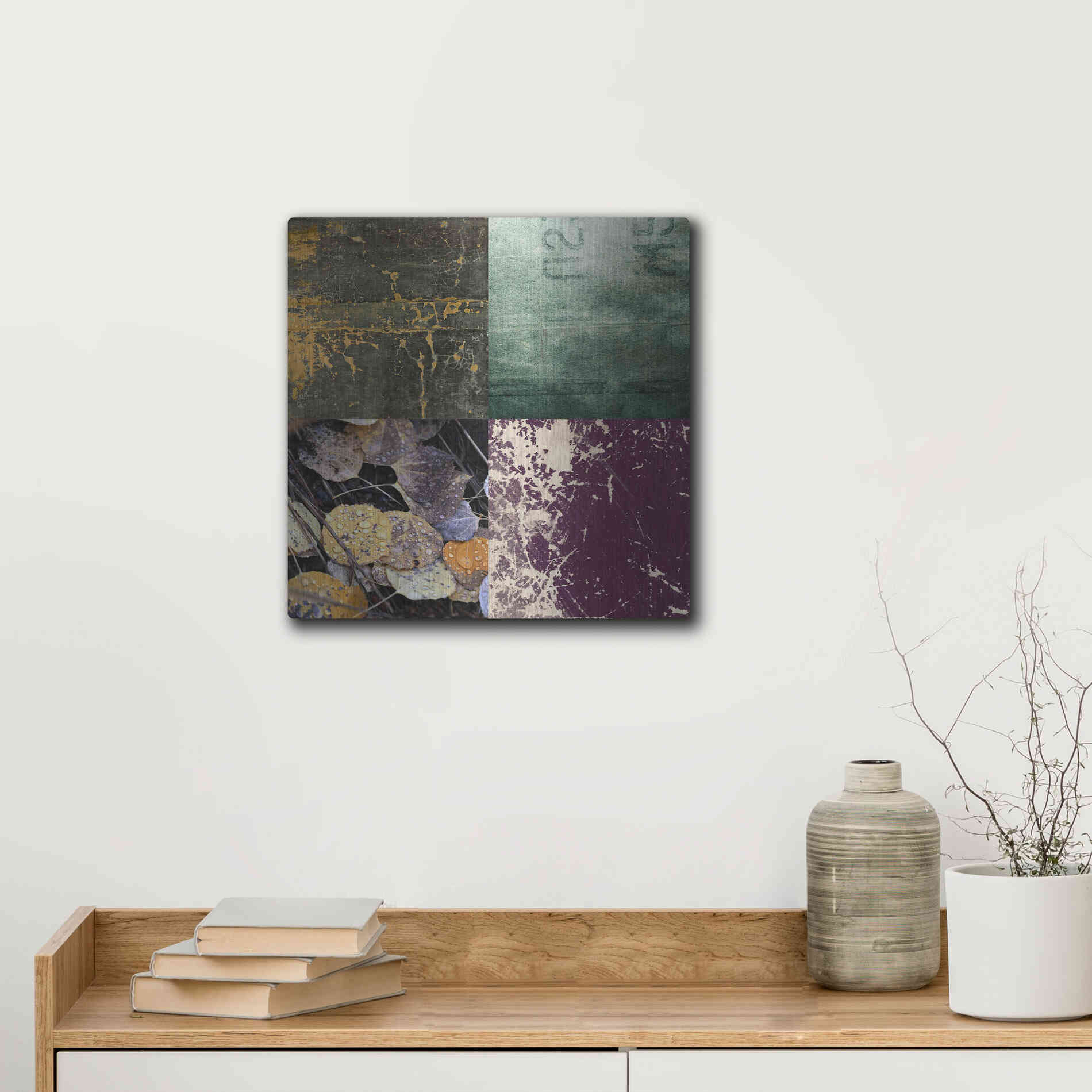 Luxe Metal Art 'Tiles Decor Green Notes' by GraphINC, Metal Wall Art,12x12