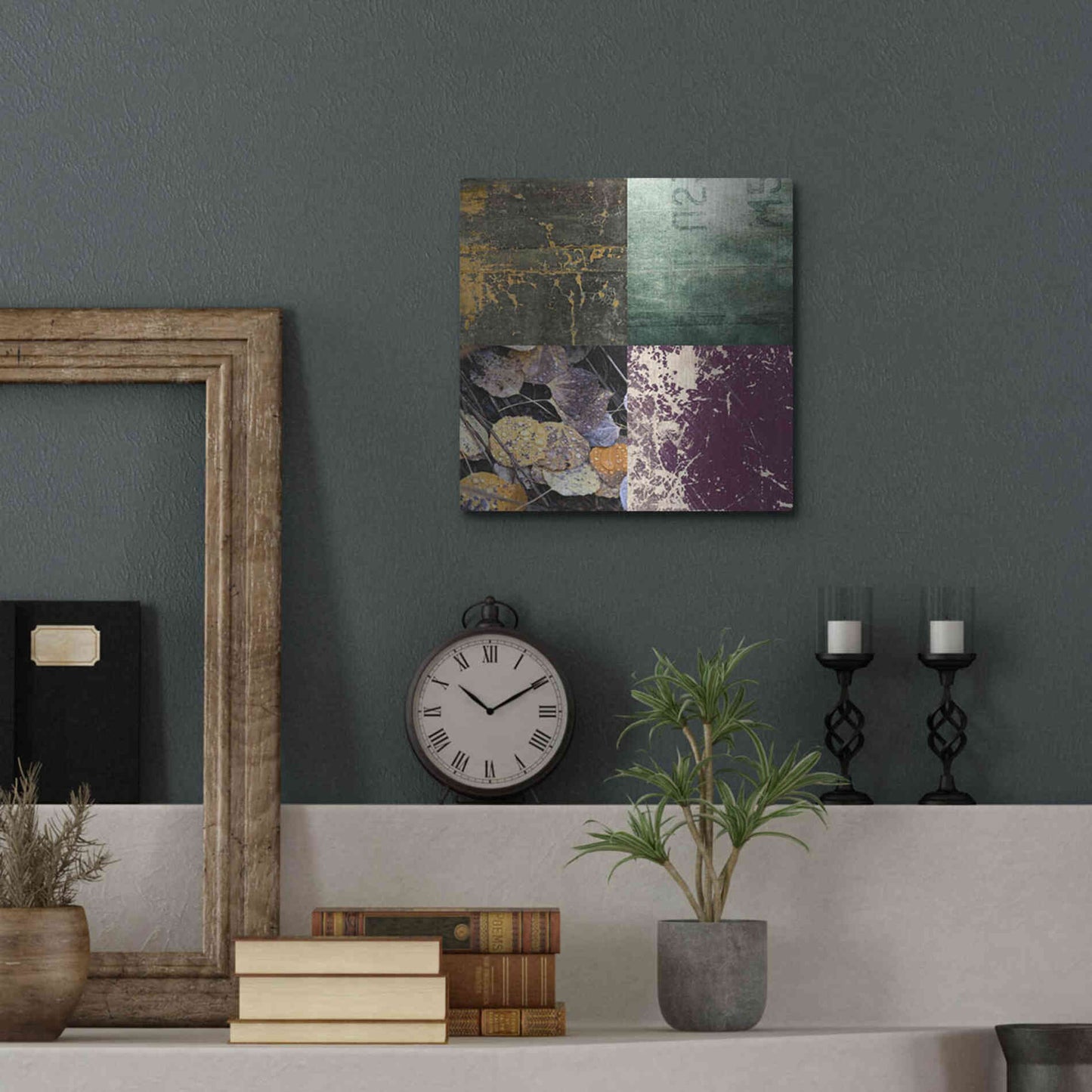 Luxe Metal Art 'Tiles Decor Green Notes' by GraphINC, Metal Wall Art,12x12