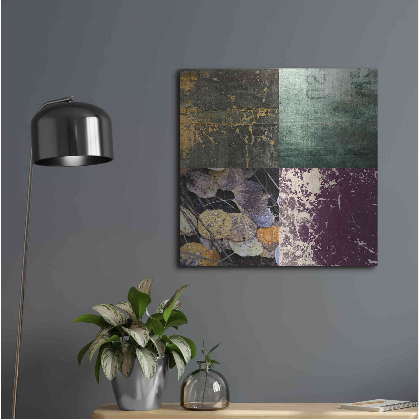 Luxe Metal Art 'Tiles Decor Green Notes' by GraphINC, Metal Wall Art,24x24