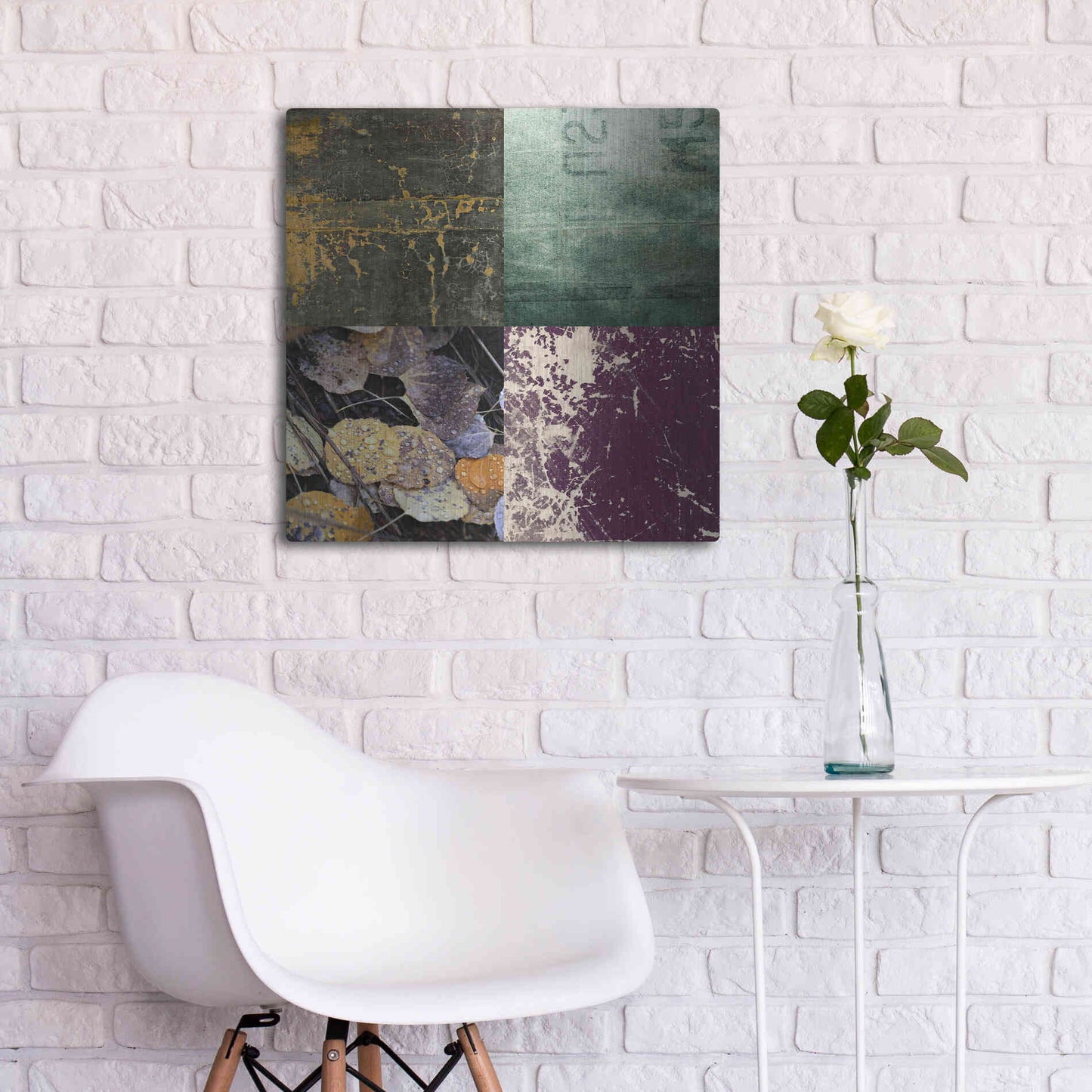Luxe Metal Art 'Tiles Decor Green Notes' by GraphINC, Metal Wall Art,24x24