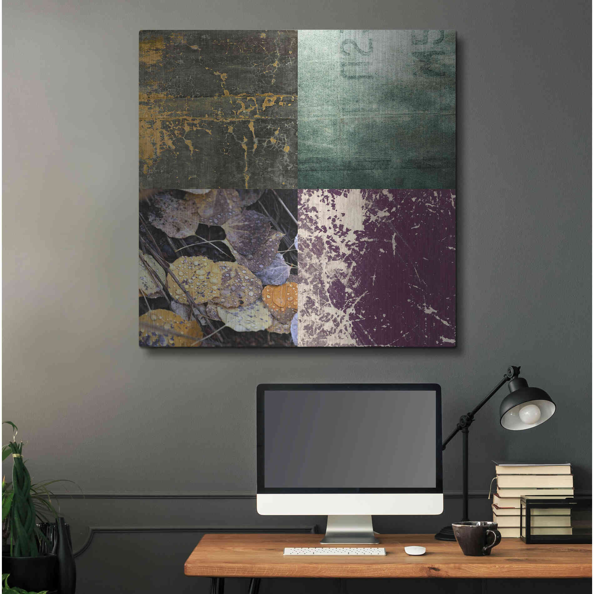 Luxe Metal Art 'Tiles Decor Green Notes' by GraphINC, Metal Wall Art,36x36