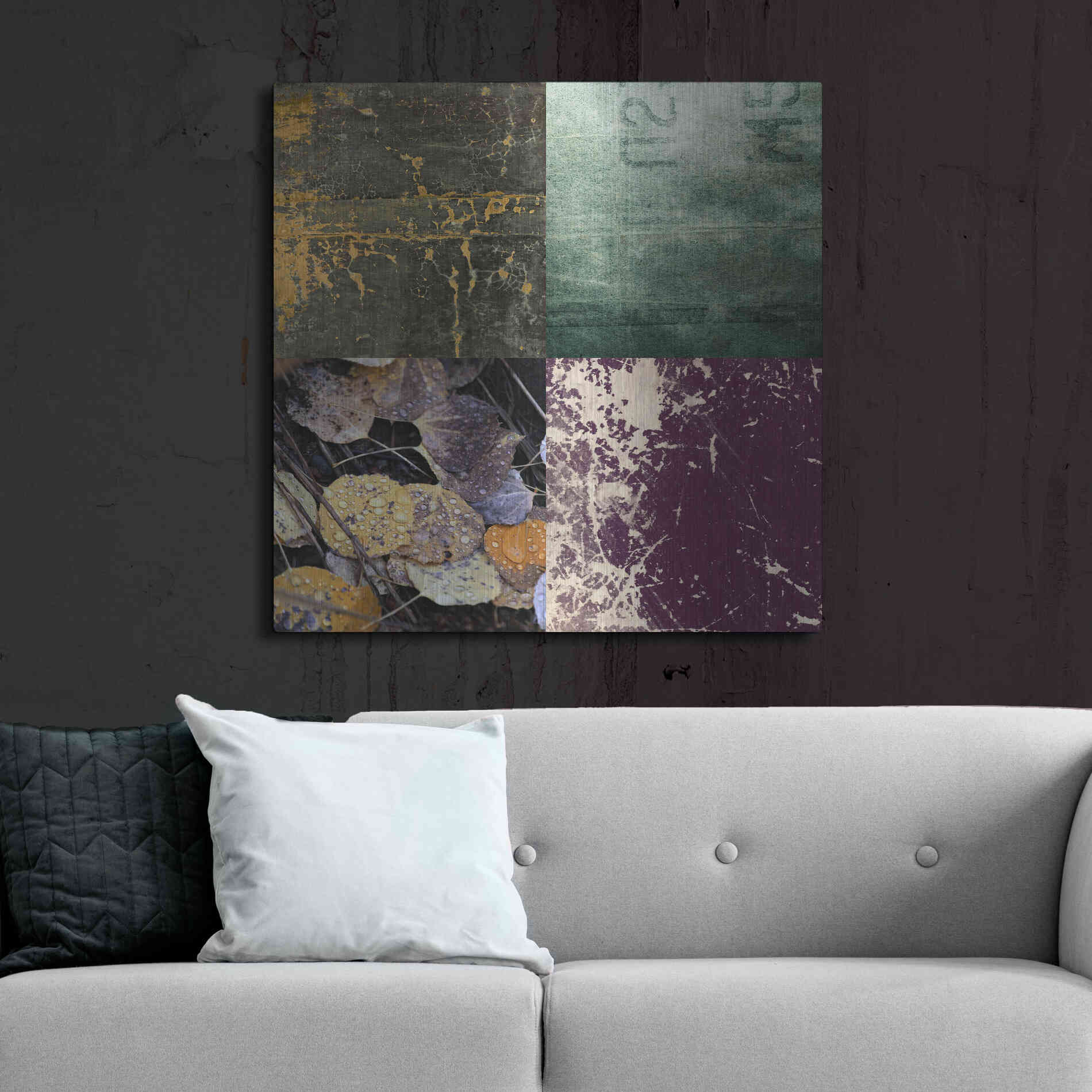 Luxe Metal Art 'Tiles Decor Green Notes' by GraphINC, Metal Wall Art,36x36