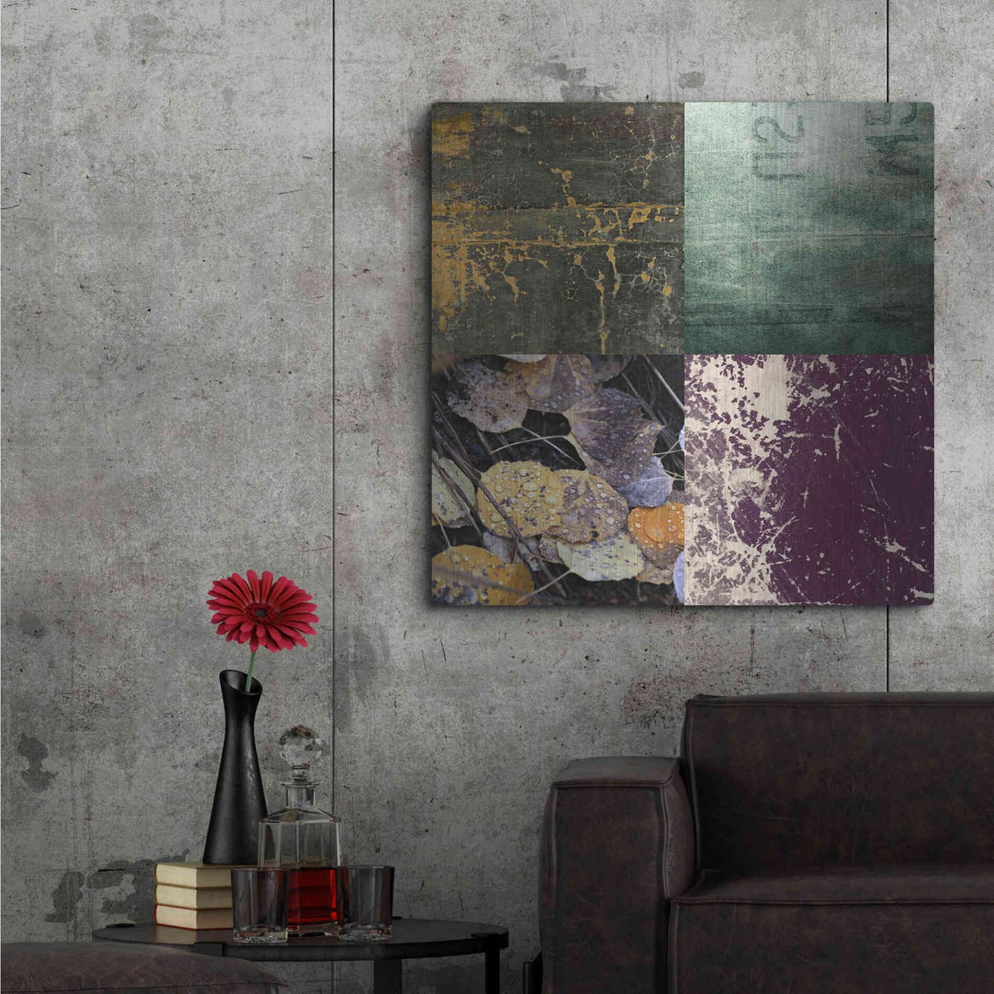 Luxe Metal Art 'Tiles Decor Green Notes' by GraphINC, Metal Wall Art,36x36