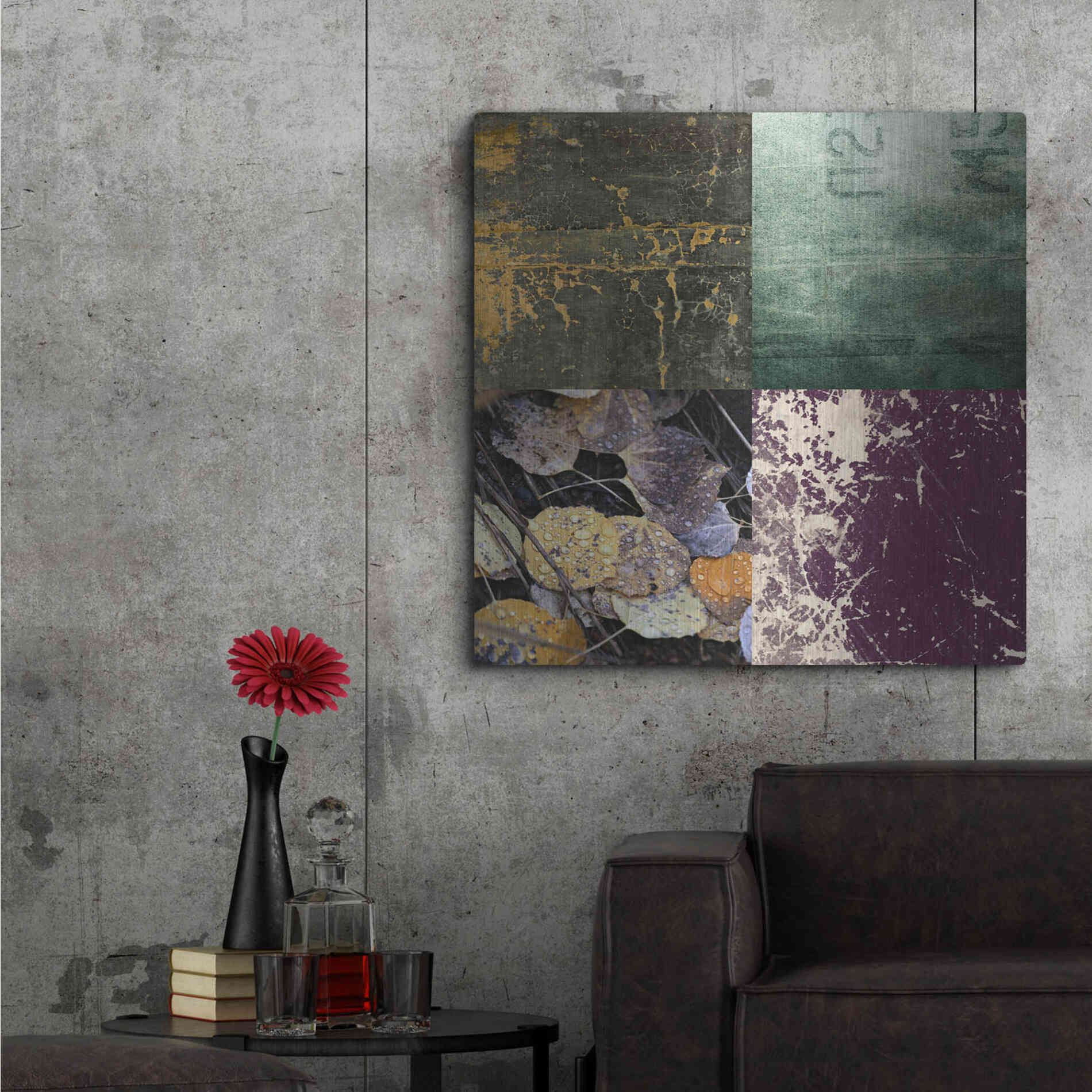 Luxe Metal Art 'Tiles Decor Green Notes' by GraphINC, Metal Wall Art,36x36