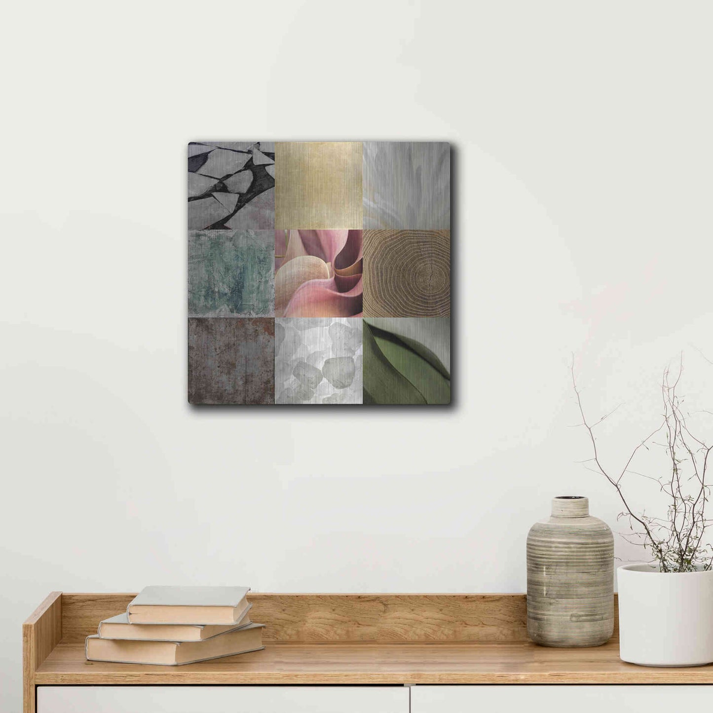 Luxe Metal Art 'Tiles Decor Ice White' by GraphINC, Metal Wall Art,12x12