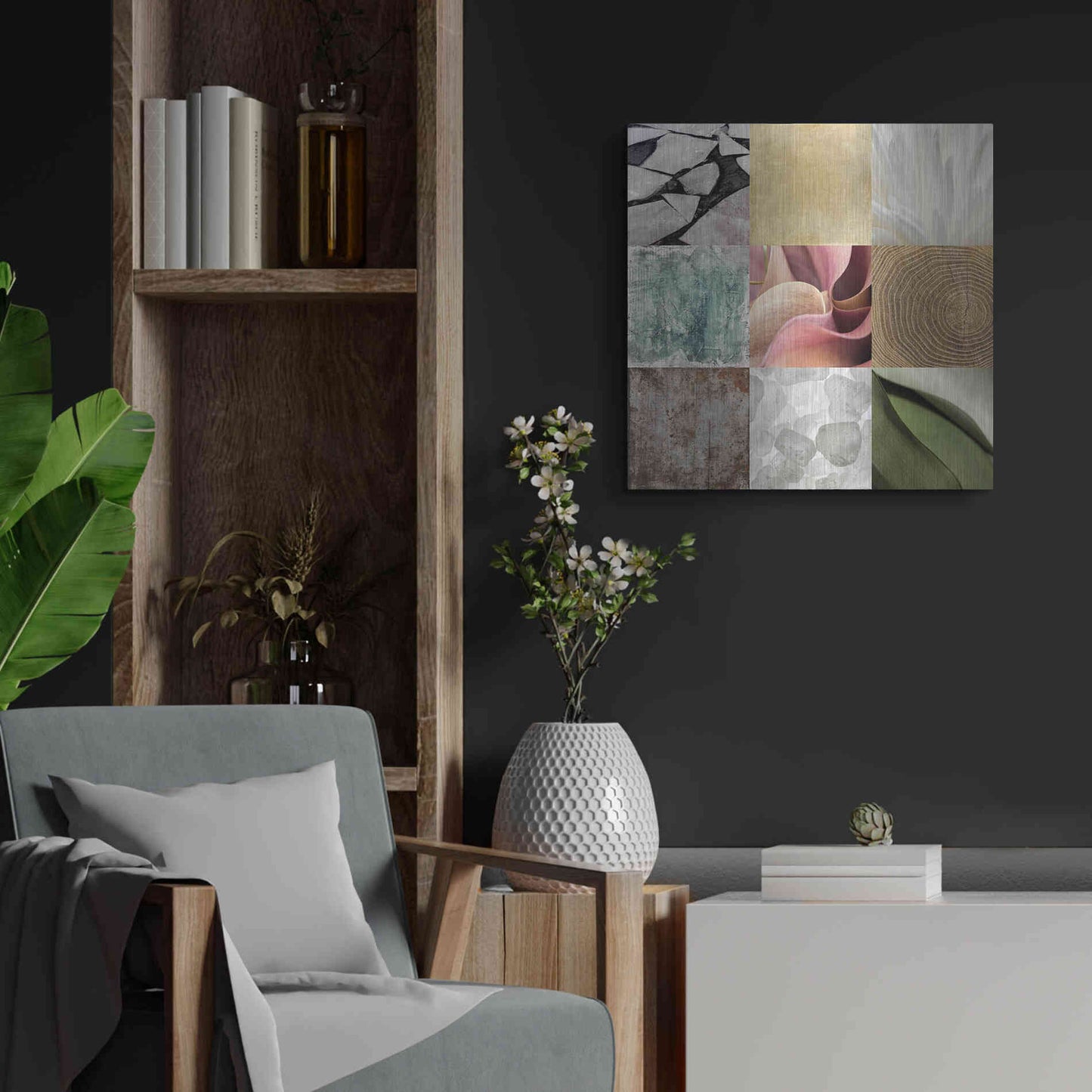 Luxe Metal Art 'Tiles Decor Ice White' by GraphINC, Metal Wall Art,24x24