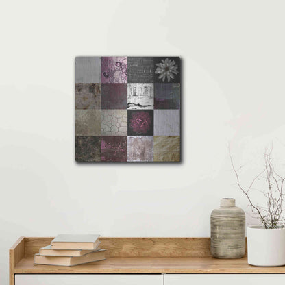 Luxe Metal Art 'Tiles Decor Purple Notes' by GraphINC, Metal Wall Art,12x12