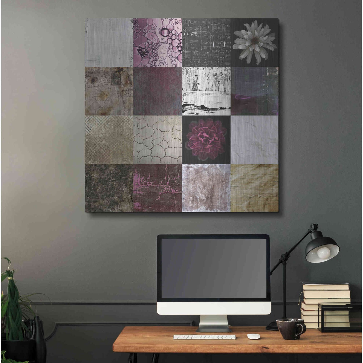 Luxe Metal Art 'Tiles Decor Purple Notes' by GraphINC, Metal Wall Art,36x36