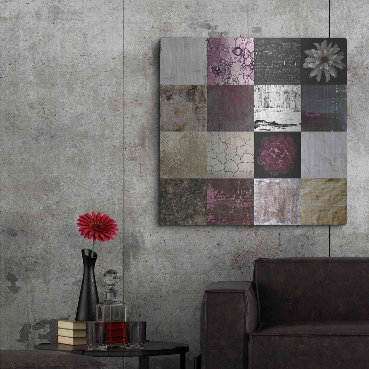 Luxe Metal Art 'Tiles Decor Purple Notes' by GraphINC, Metal Wall Art,36x36