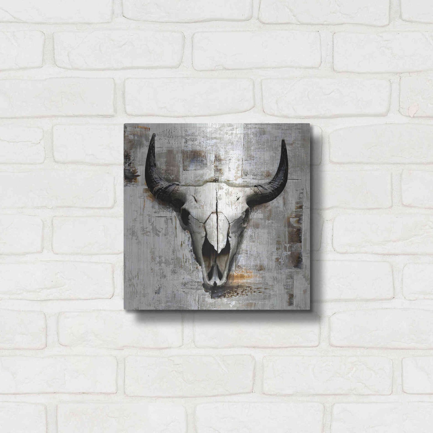 Luxe Metal Art 'White Cowskull' by GraphINC, Metal Wall Art,12x12