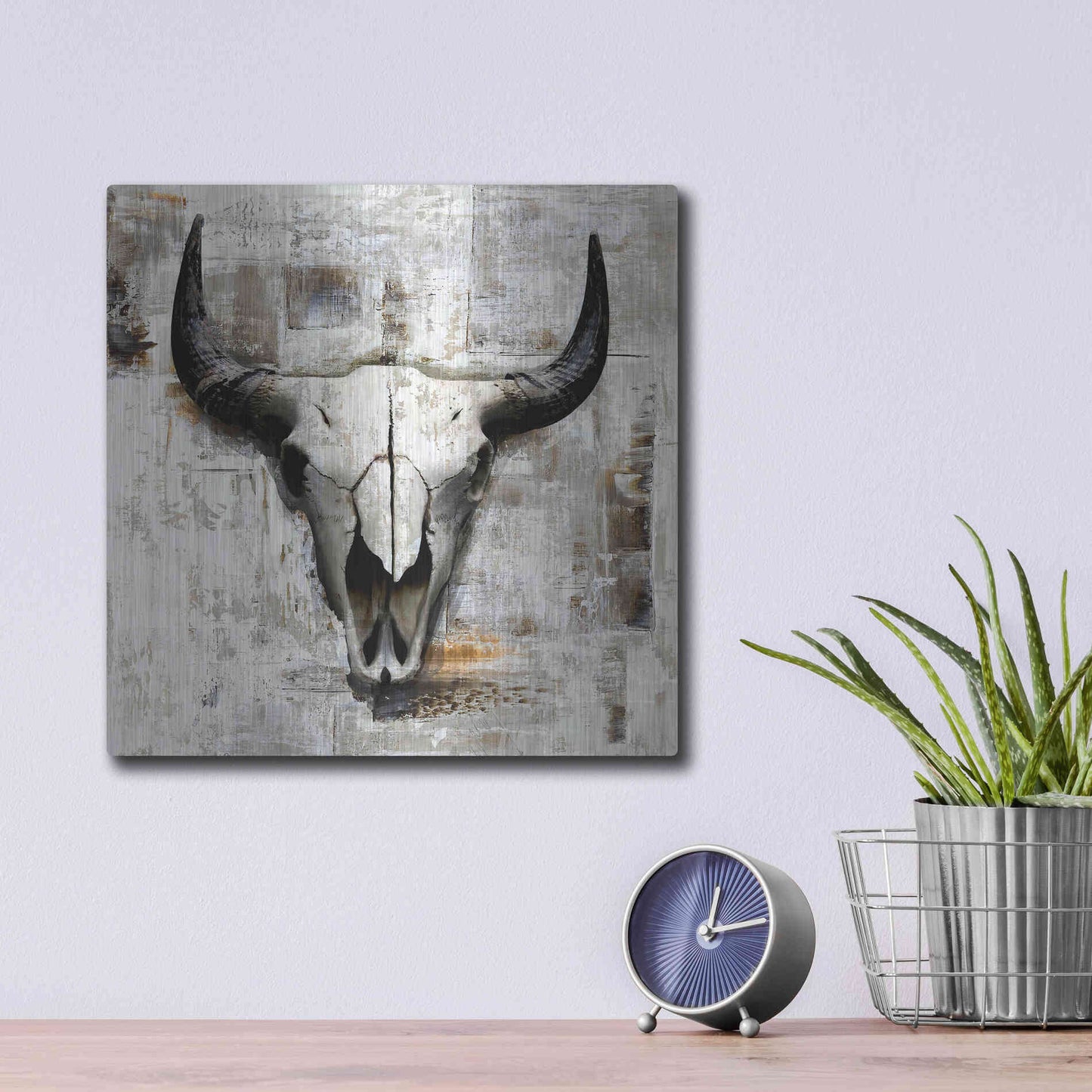 Luxe Metal Art 'White Cowskull' by GraphINC, Metal Wall Art,12x12