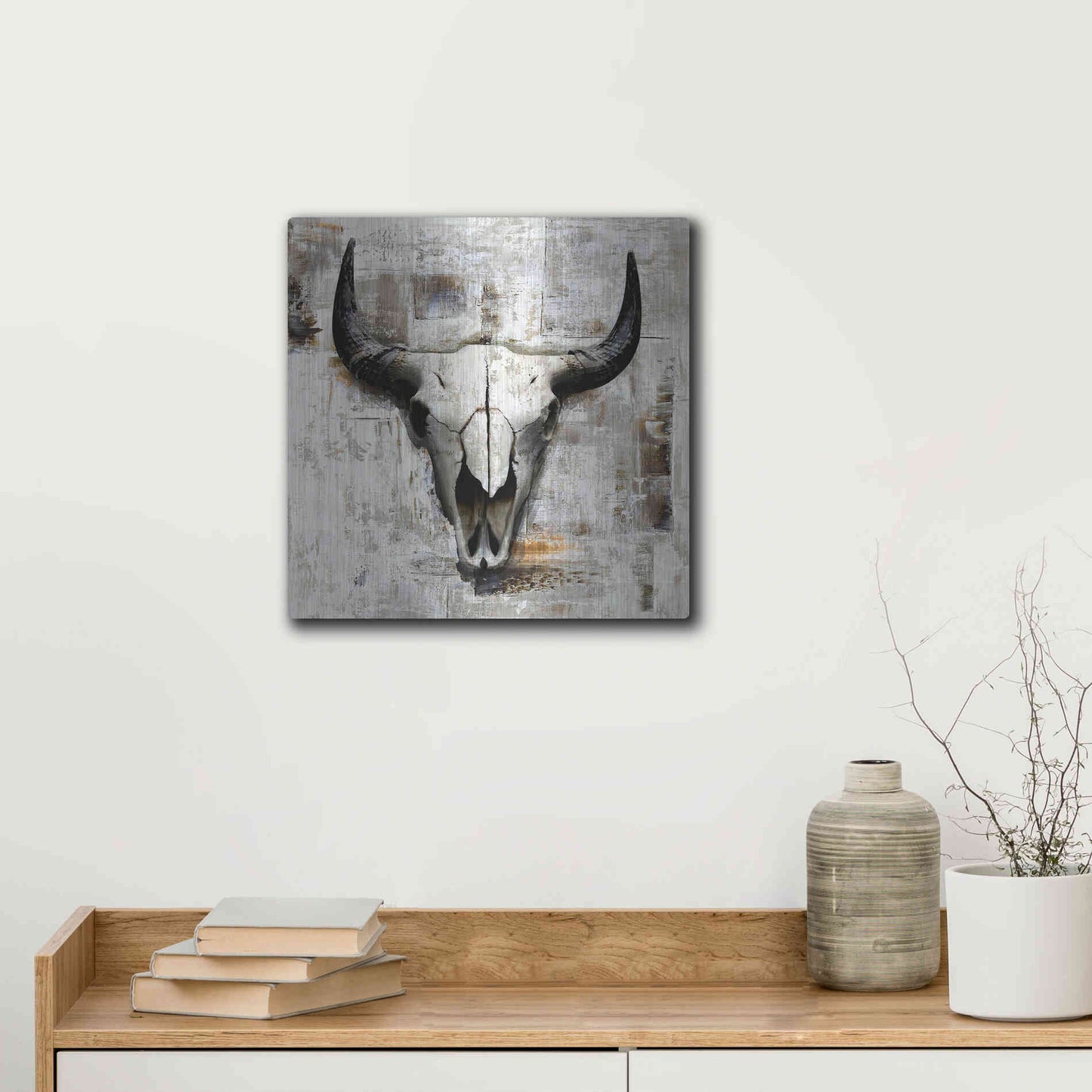 Luxe Metal Art 'White Cowskull' by GraphINC, Metal Wall Art,12x12