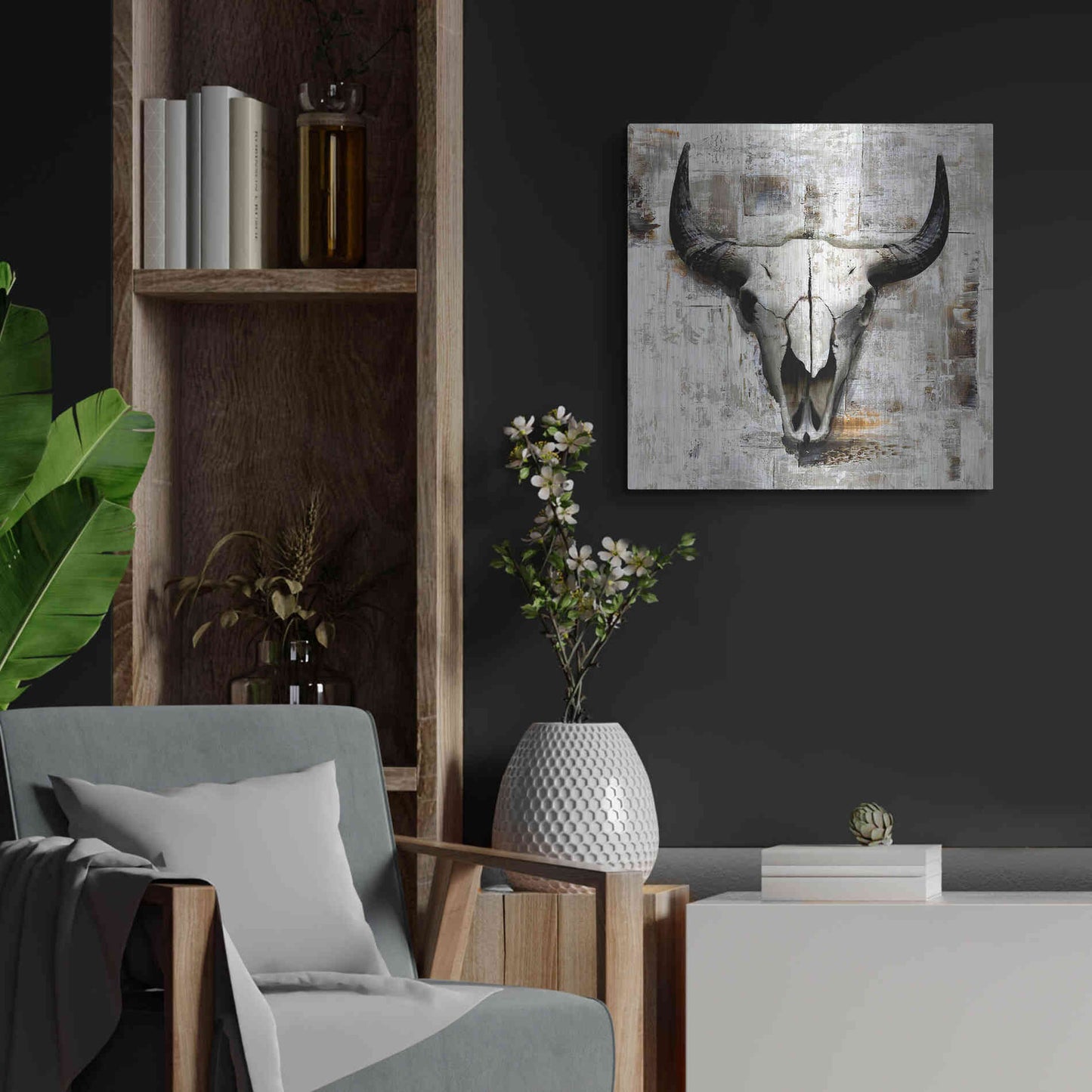 Luxe Metal Art 'White Cowskull' by GraphINC, Metal Wall Art,24x24