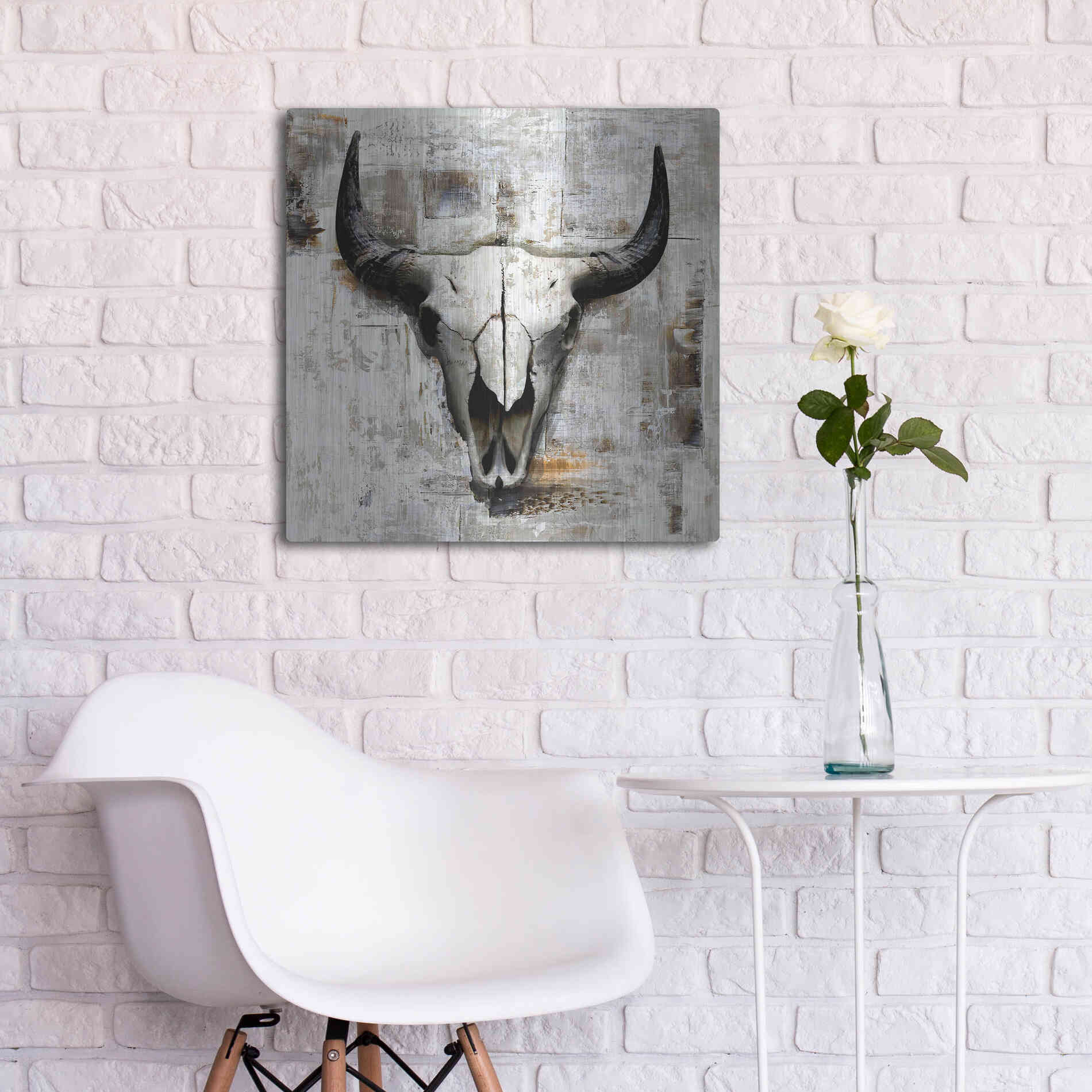 Luxe Metal Art 'White Cowskull' by GraphINC, Metal Wall Art,24x24