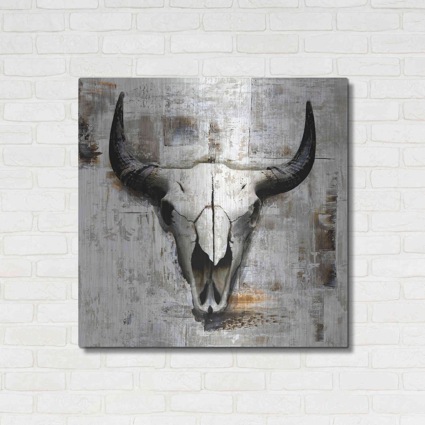 Luxe Metal Art 'White Cowskull' by GraphINC, Metal Wall Art,36x36