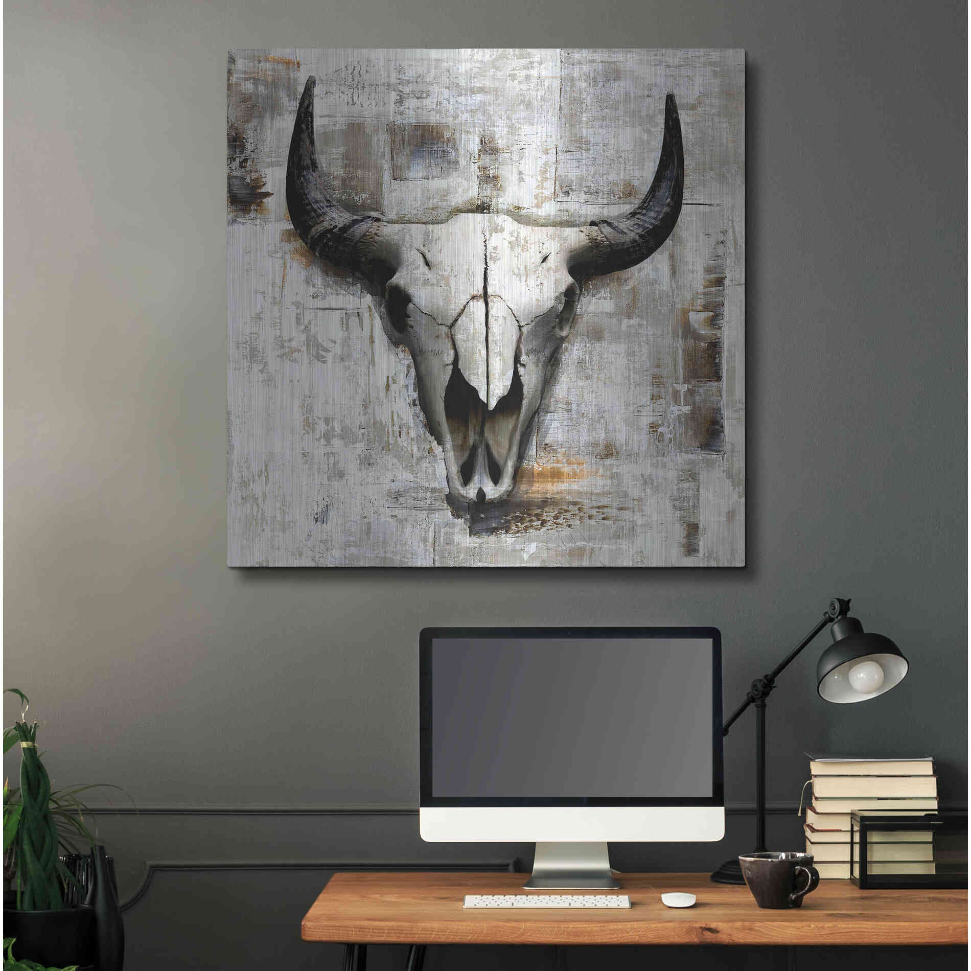 Luxe Metal Art 'White Cowskull' by GraphINC, Metal Wall Art,36x36