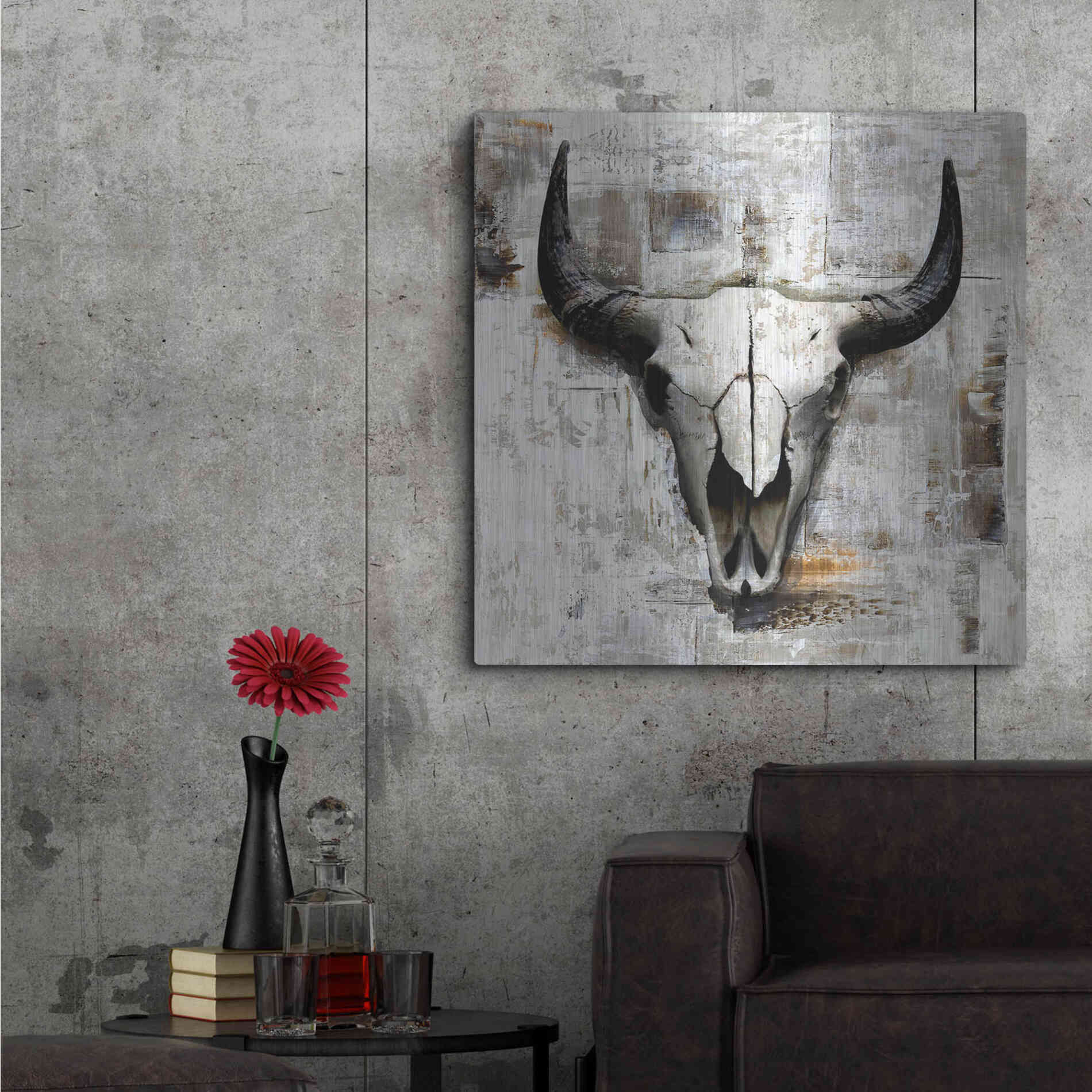 Luxe Metal Art 'White Cowskull' by GraphINC, Metal Wall Art,36x36